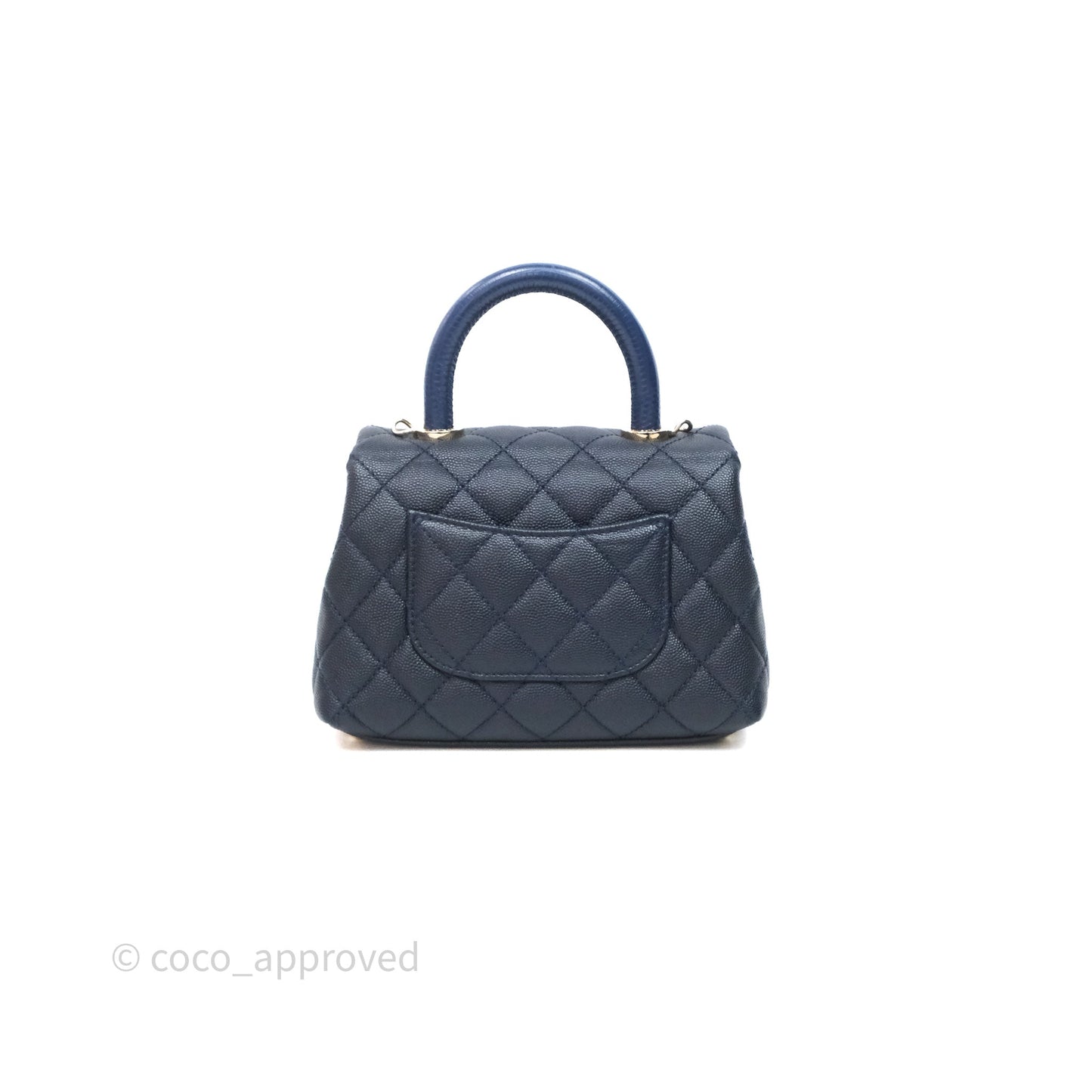Chanel Mini Coco Handle Quilted Navy Caviar Gold Hardware Lizard Embossed Handle