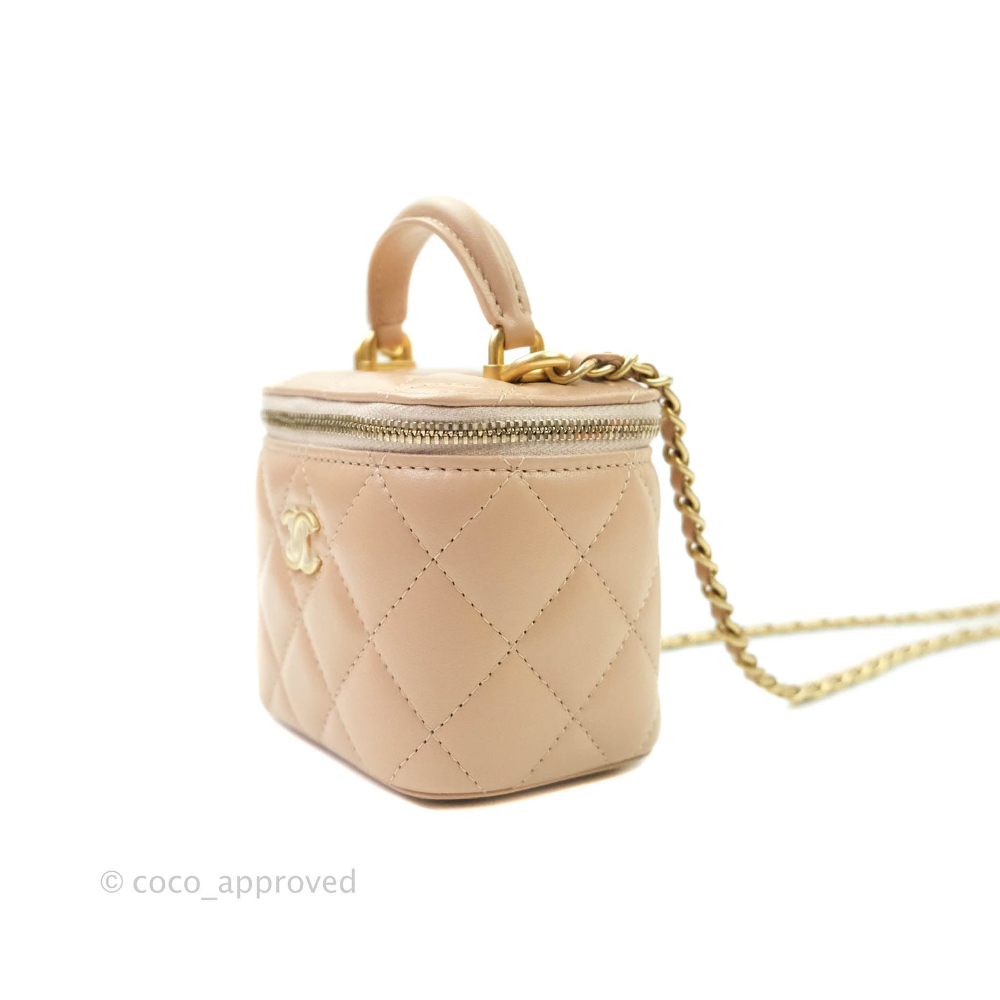 Chanel Small Quilted Vanity With Chain Beige Lambskin Aged Gold Hardware