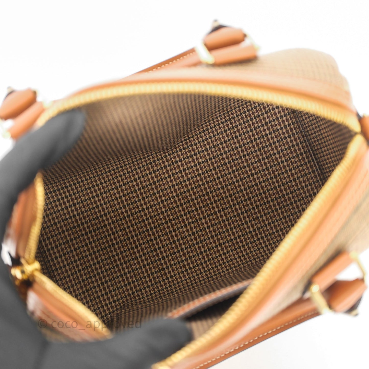 Celine Small Brown Houndstooth Boston Cuir Triomphe Tan Smooth Calfskin Bag