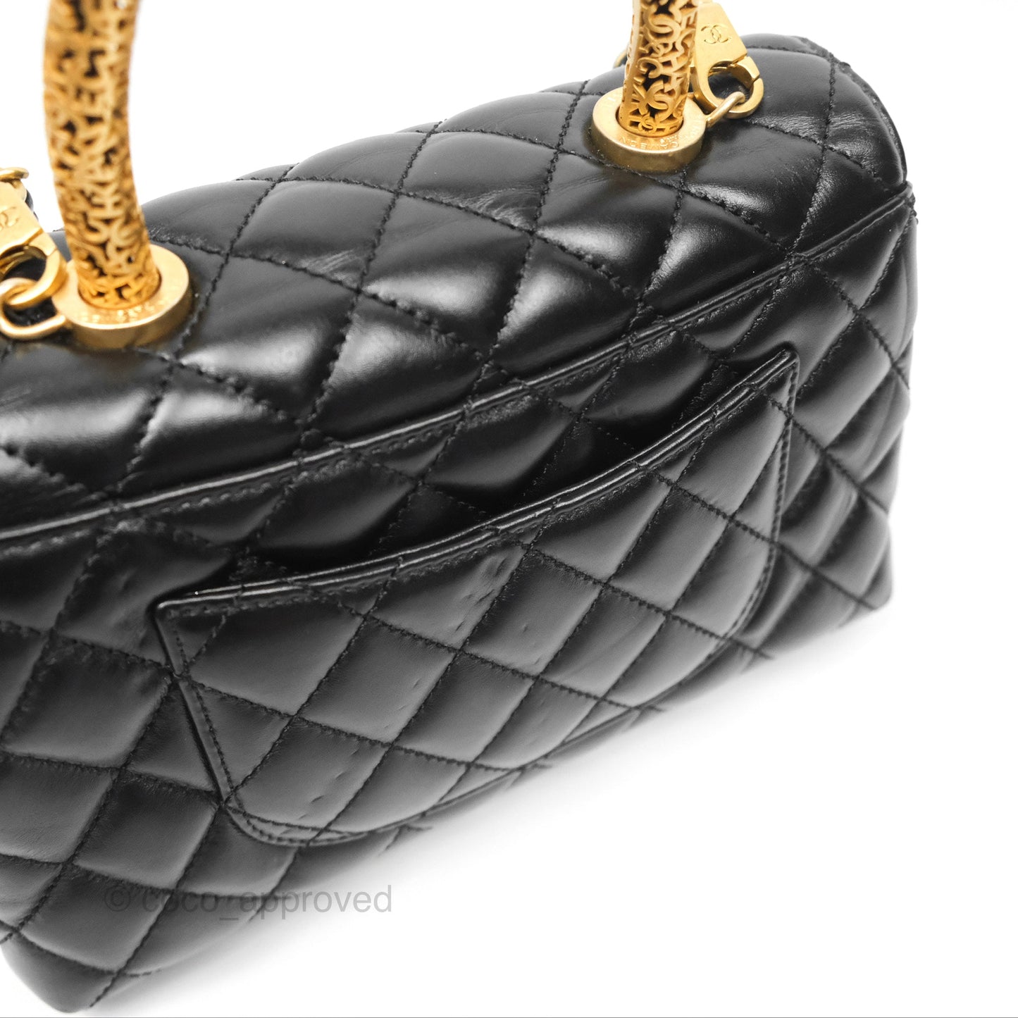 Chanel Small Coco Handle Quilted Black Calfskin Aged Gold Hardware