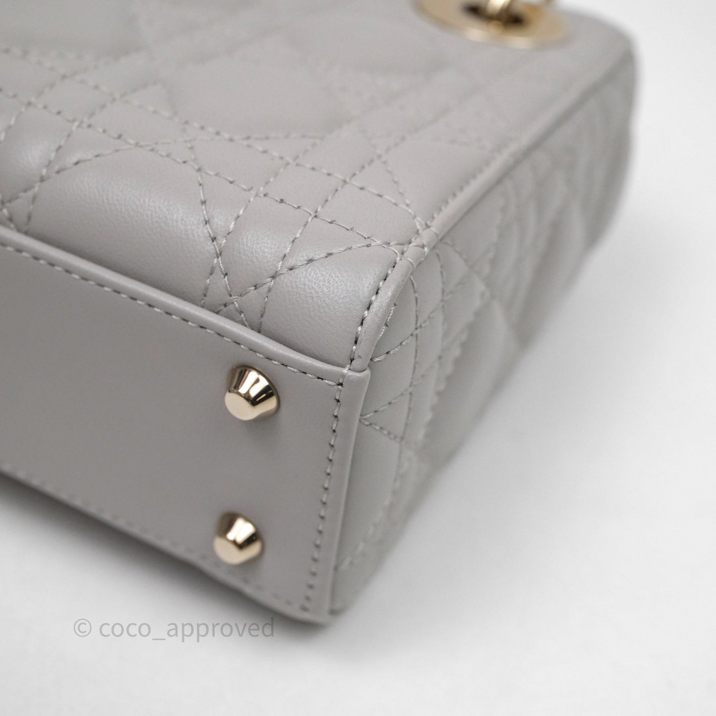 Christian Dior Mini Lady Dior Gray Lambskin Cannage Diamonds Gold Hardware