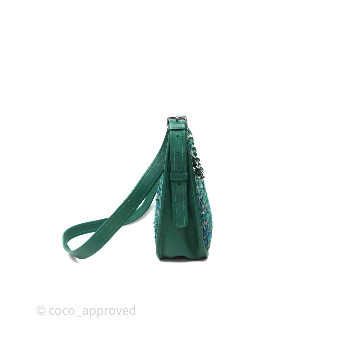 Chanel Tweed Jungle Stroll Hobo Bag Green Silver Hardware