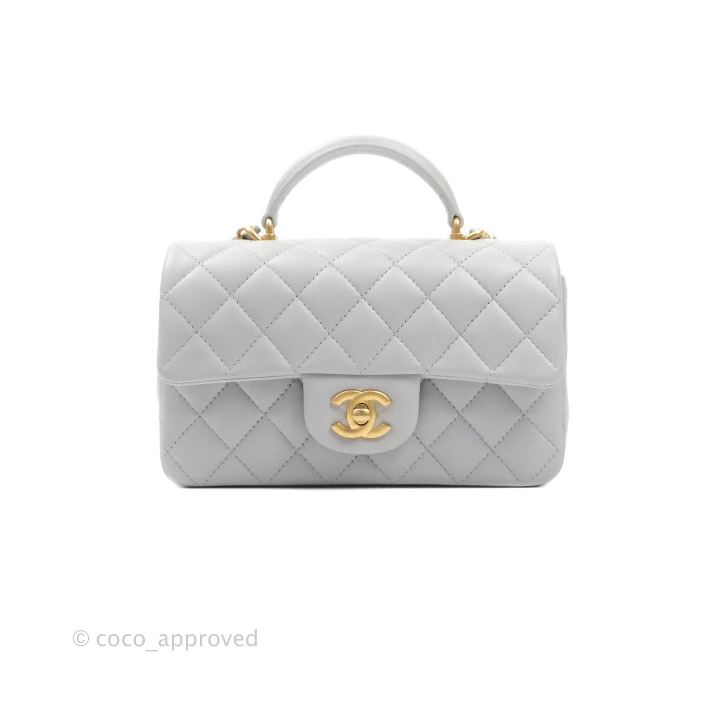 Chanel Top Handle Mini Rectangular Flap Bag Grey Lambskin Aged Gold Hardware