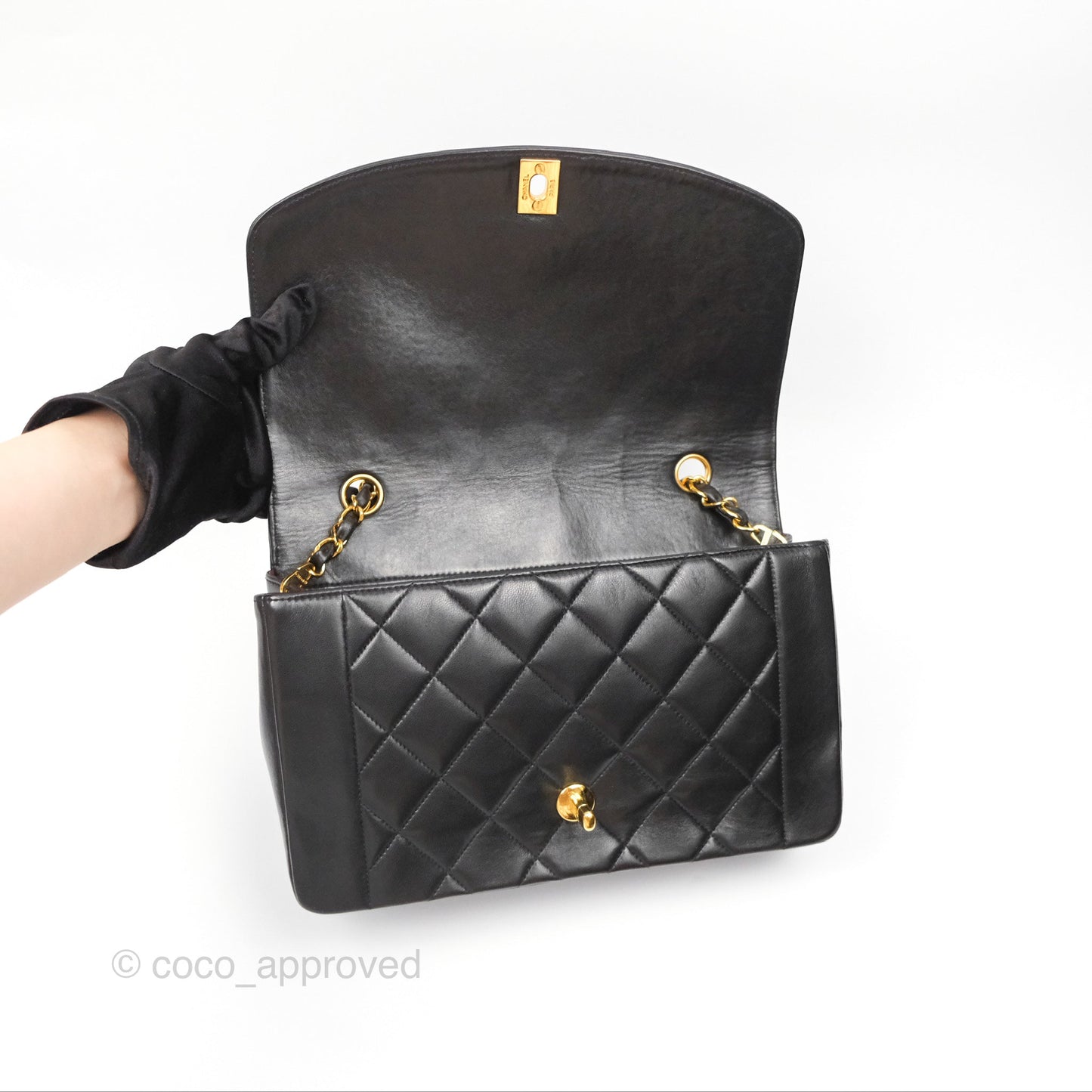 Chanel Vintage Medium Classic Diana Bag Quilted Black Lambskin 24K Gold Hardware