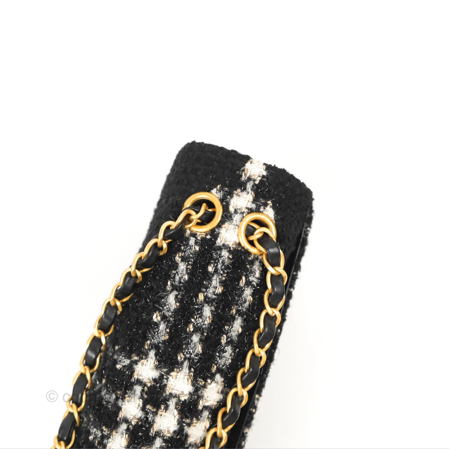 Chanel Medium Single Flap Black Tweed Aged Gold Hardware