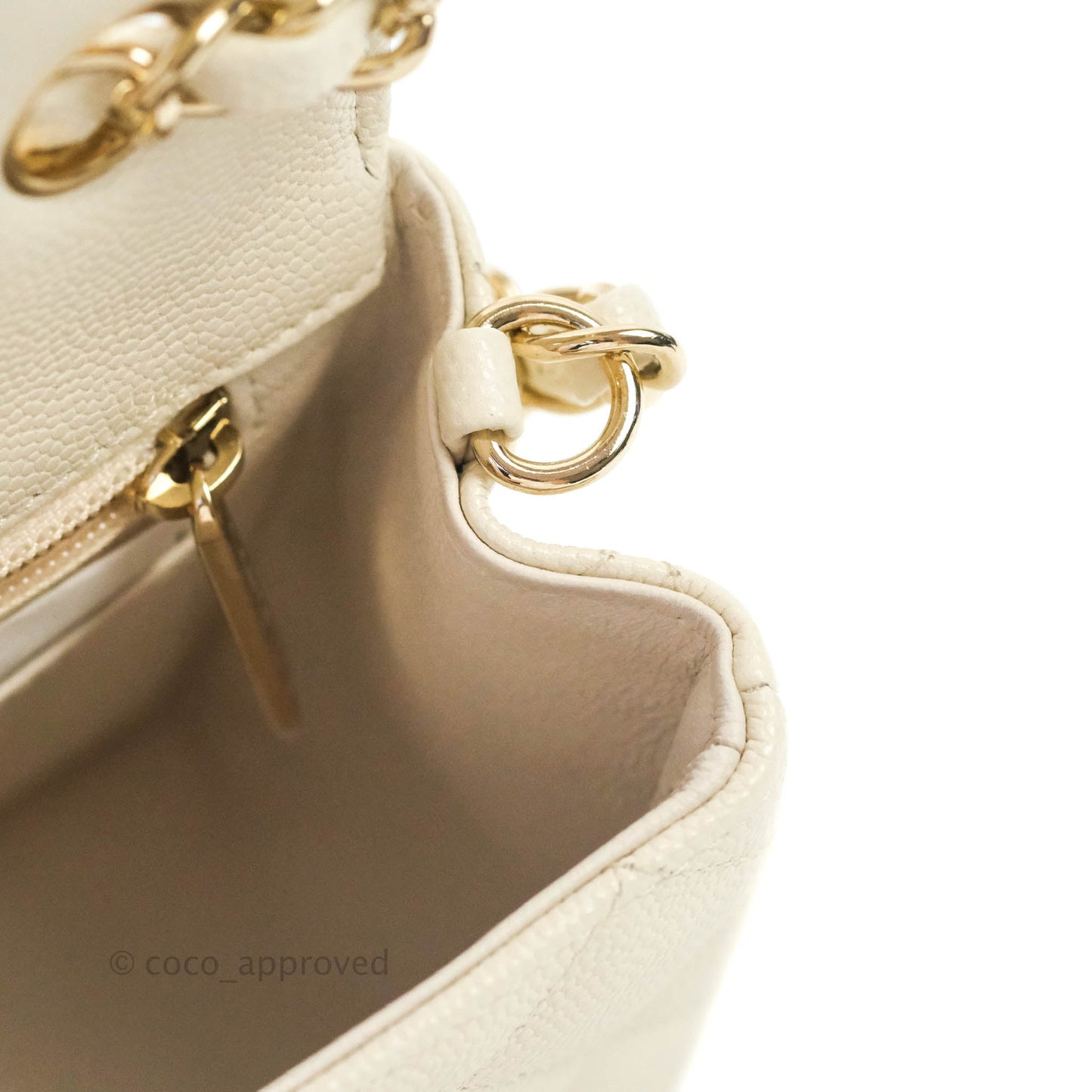 Chanel Classic Quilted Mini Rectangular Flap Ivory Caviar Gold Hardware