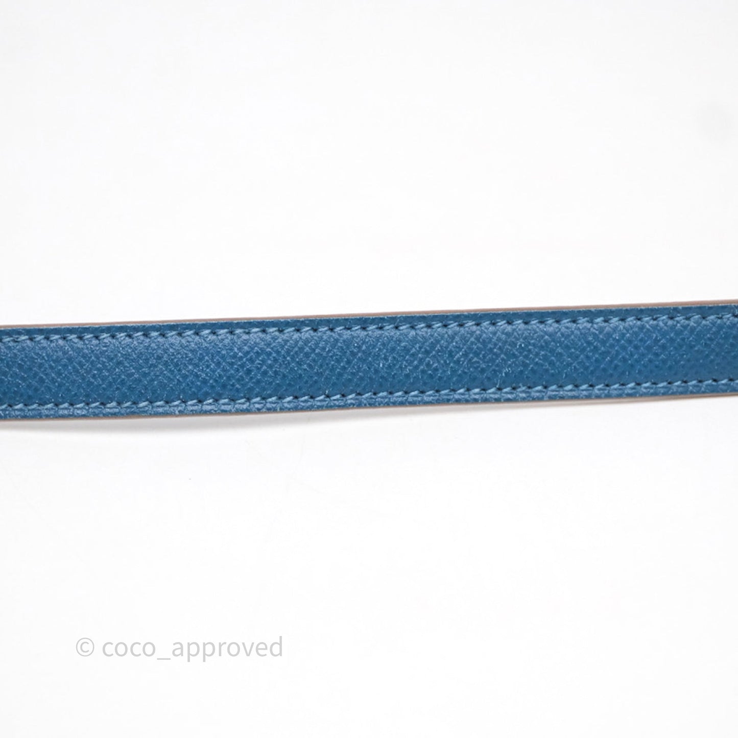 Hermès Kelly 32 Sellier Bleu Thalassa 7A/ White Epsom Palladium Hardware