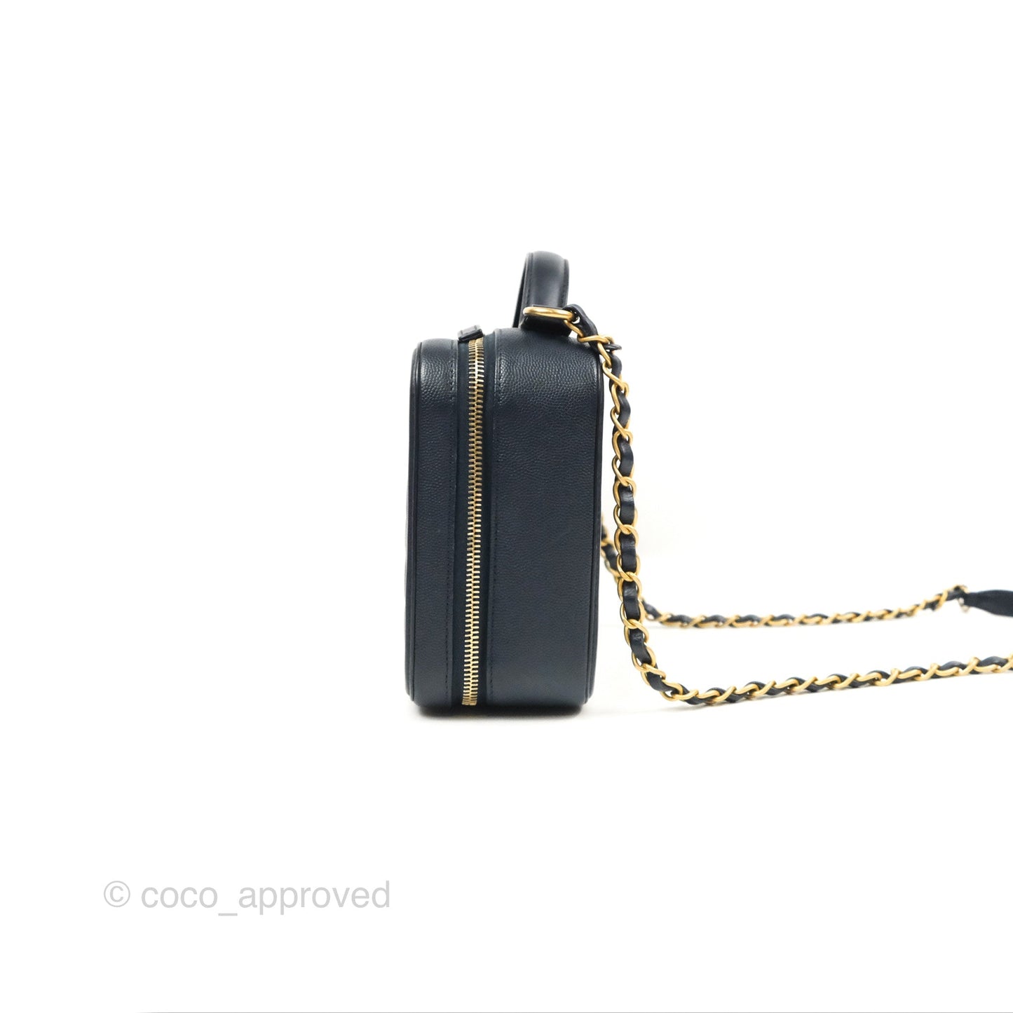 Chanel Quilted Medium CC Filigree Vanity Case Dark Navy Caviar Gold Hardware