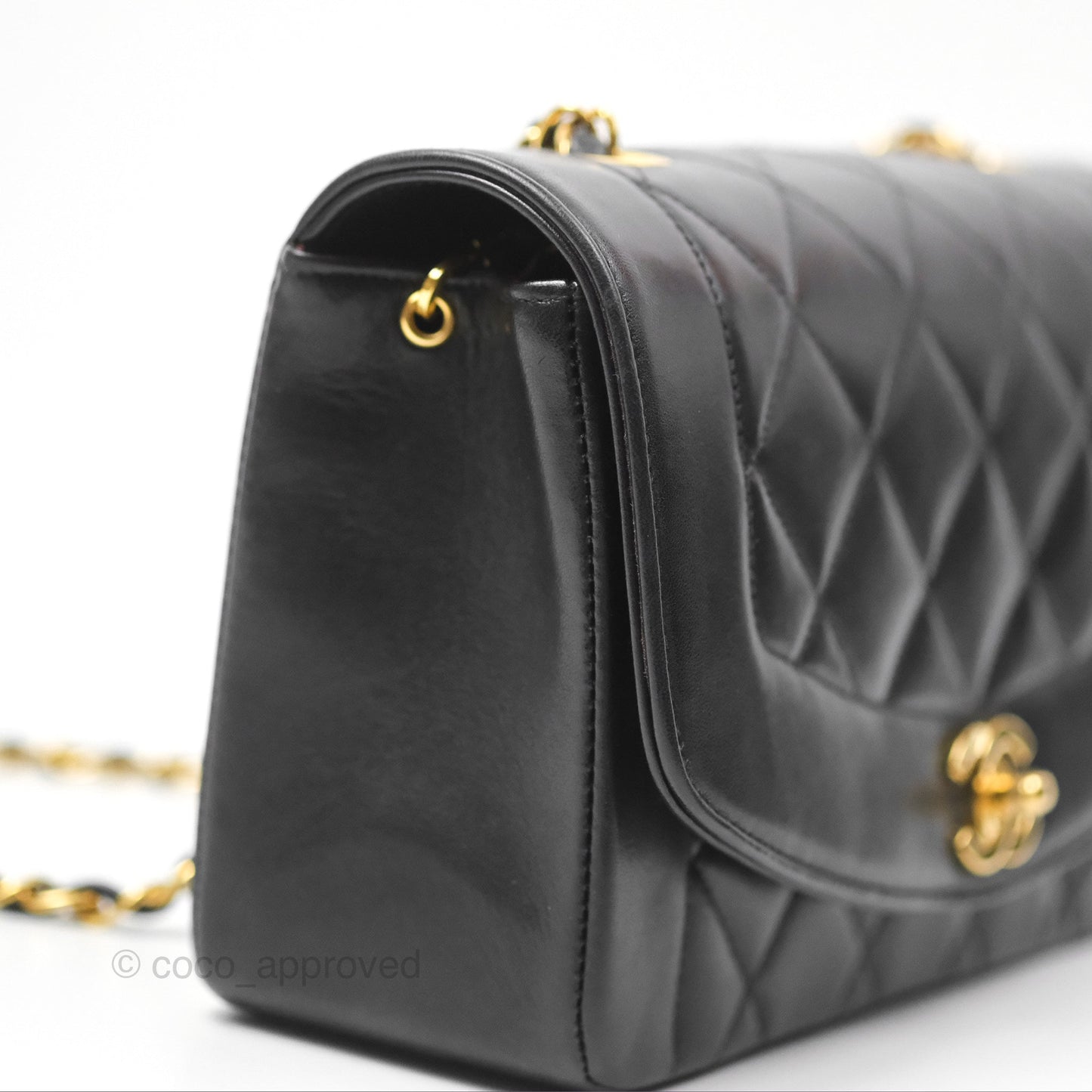 Chanel Vintage Small Quilted Classic Diana Flap Bag Black Lambskin 24K Gold Hardware