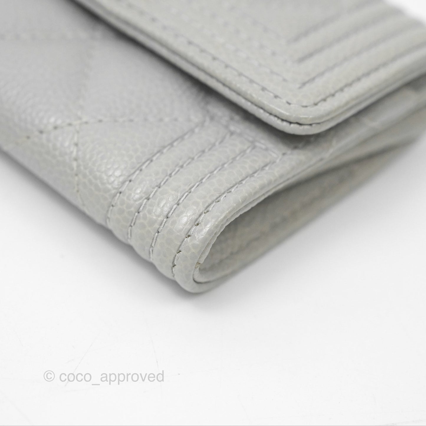 Chanel Boy Quilted Flap Card Holder Grey Caviar Aged Gold Hardware