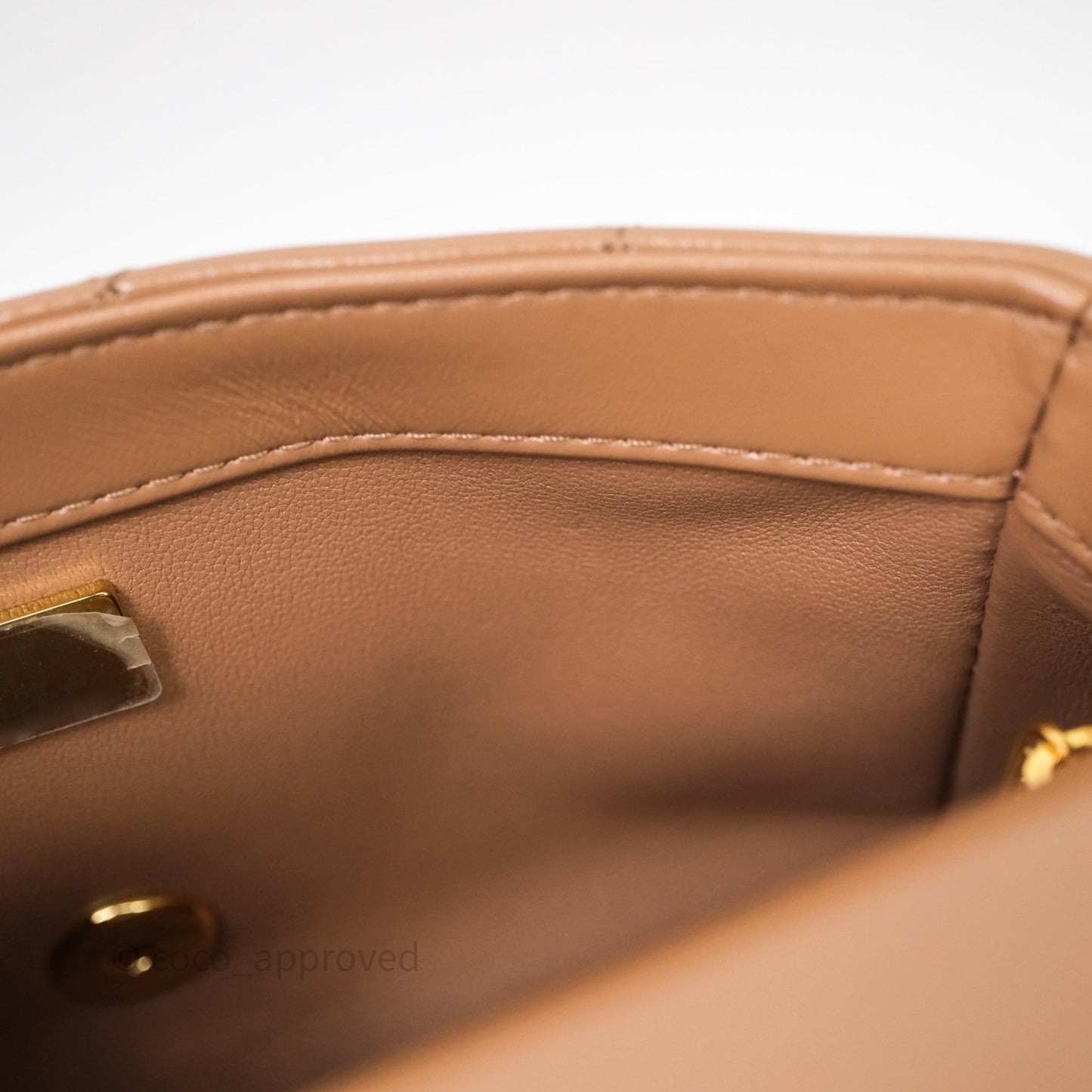 Chanel Top Handle Flap Bag Beige Lambskin Gold Hardware