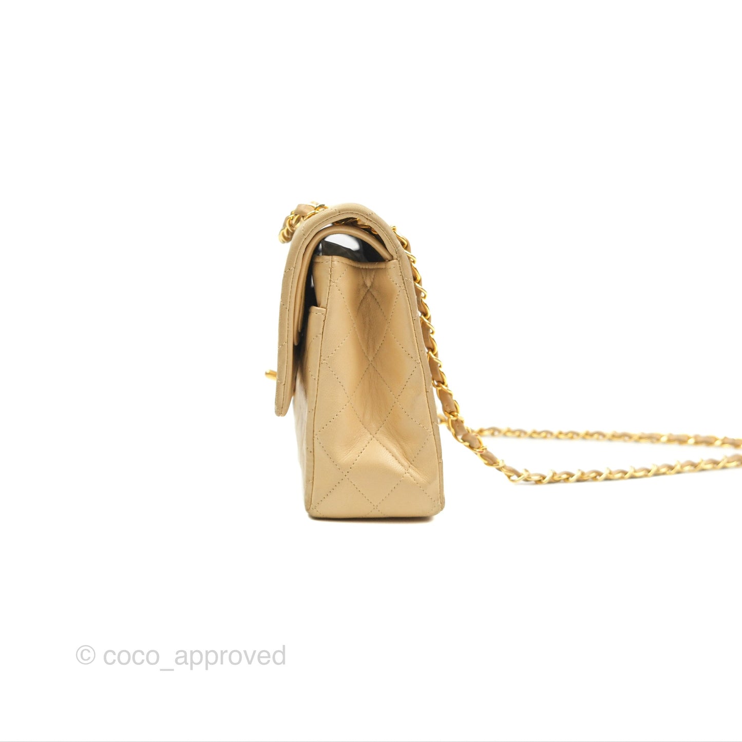 Chanel Vintage Medium Classic Flap Beige Lambskin 24K Gold Hardware