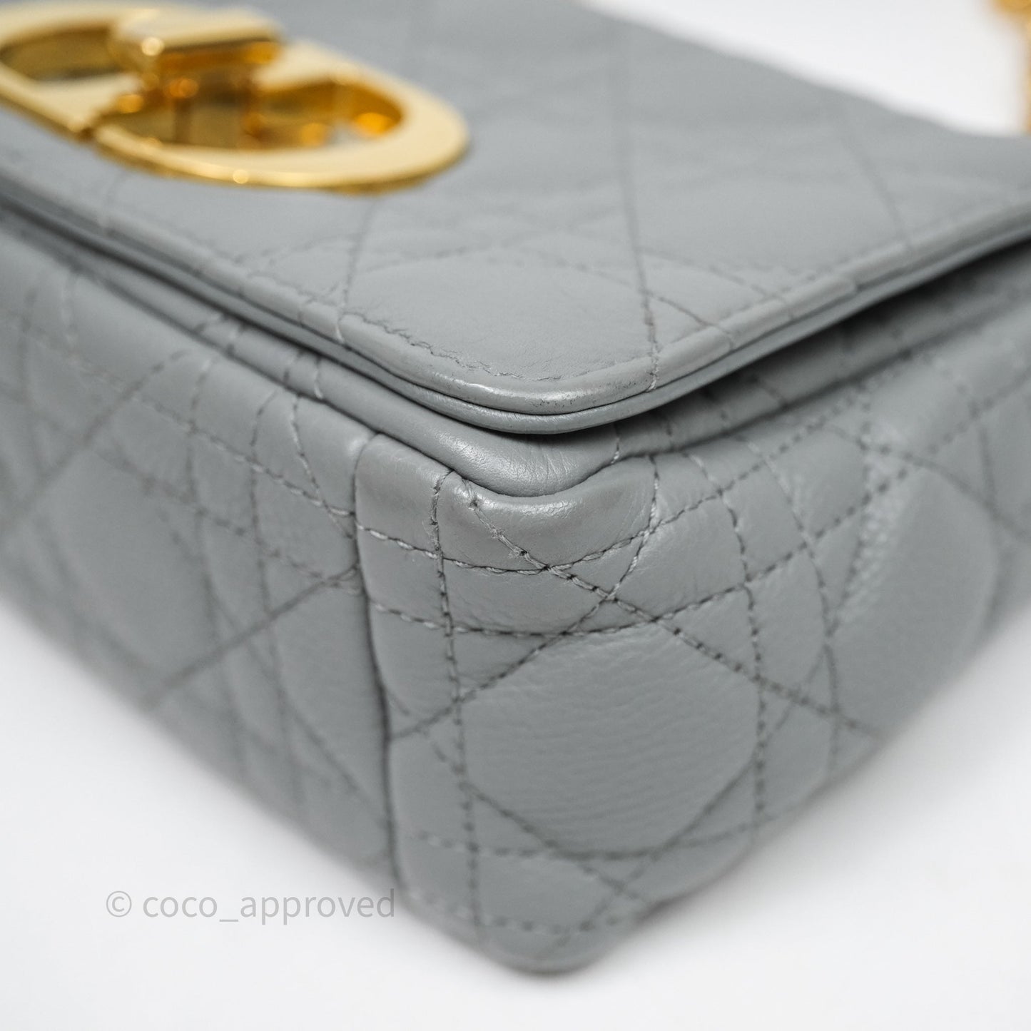 Christian Dior Small Caro Bag Stone Gray Supple Cannage Calfskin