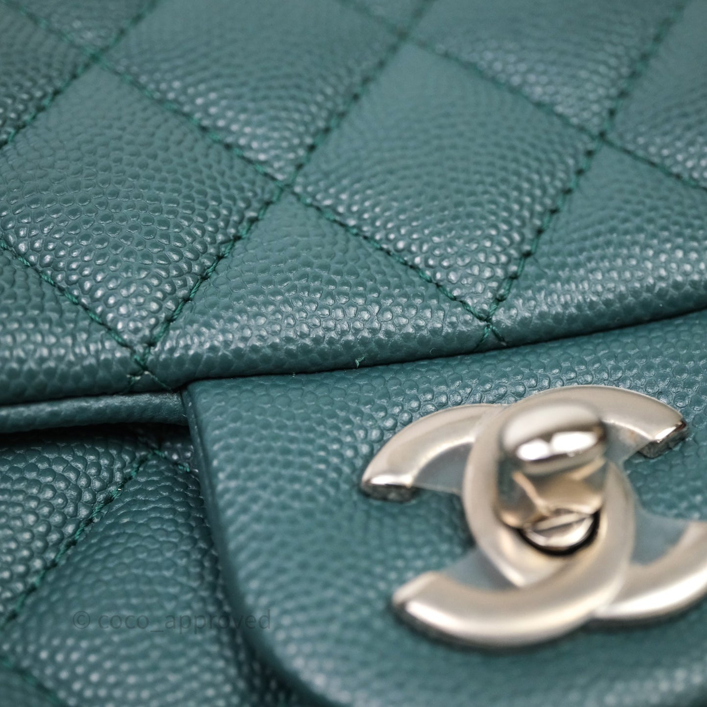 Chanel Quilted Mini Square Flap Dark Green Caviar Silver Hardware