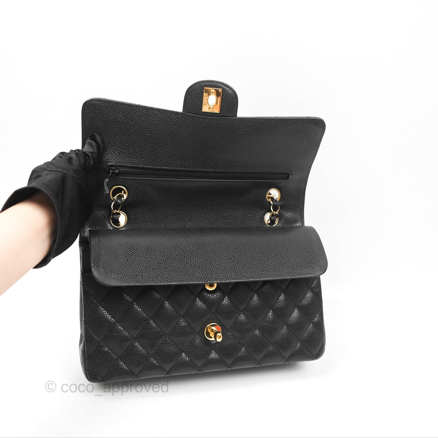 Chanel Classic M/L Medium Flap Quilted Black Caviar Gold Hardware