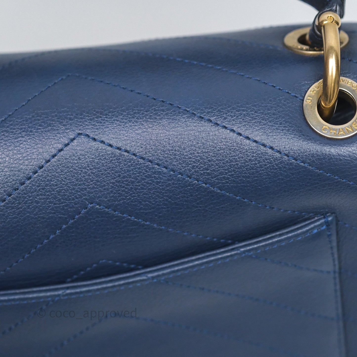 Chanel Small Chevron Python Chic Top Handle Flap Blue Calfskin Gold Hardware