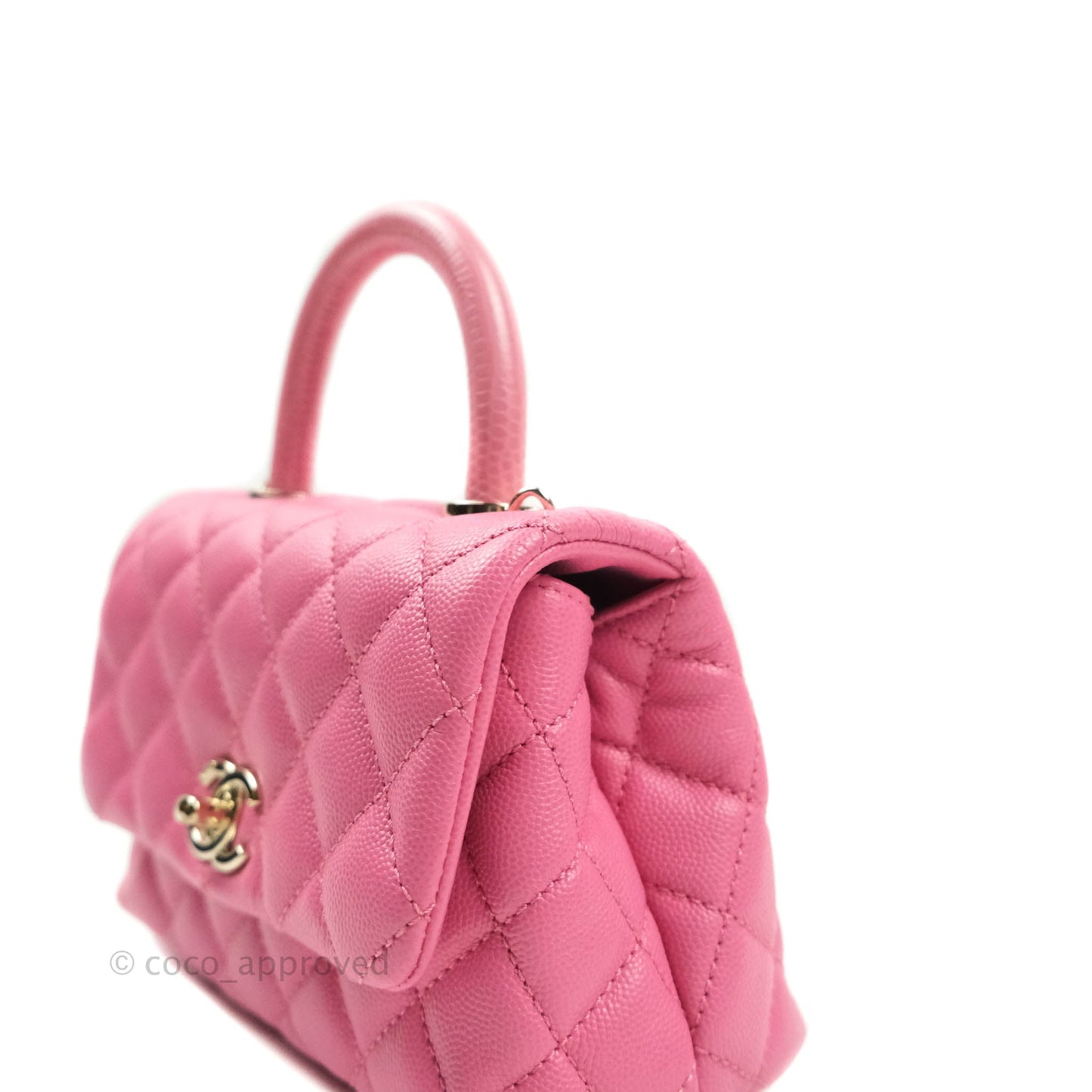 Chanel Extra Mini Coco Handle Quilted Pink Caviar Lizard Embossed Handle Gold Hardware