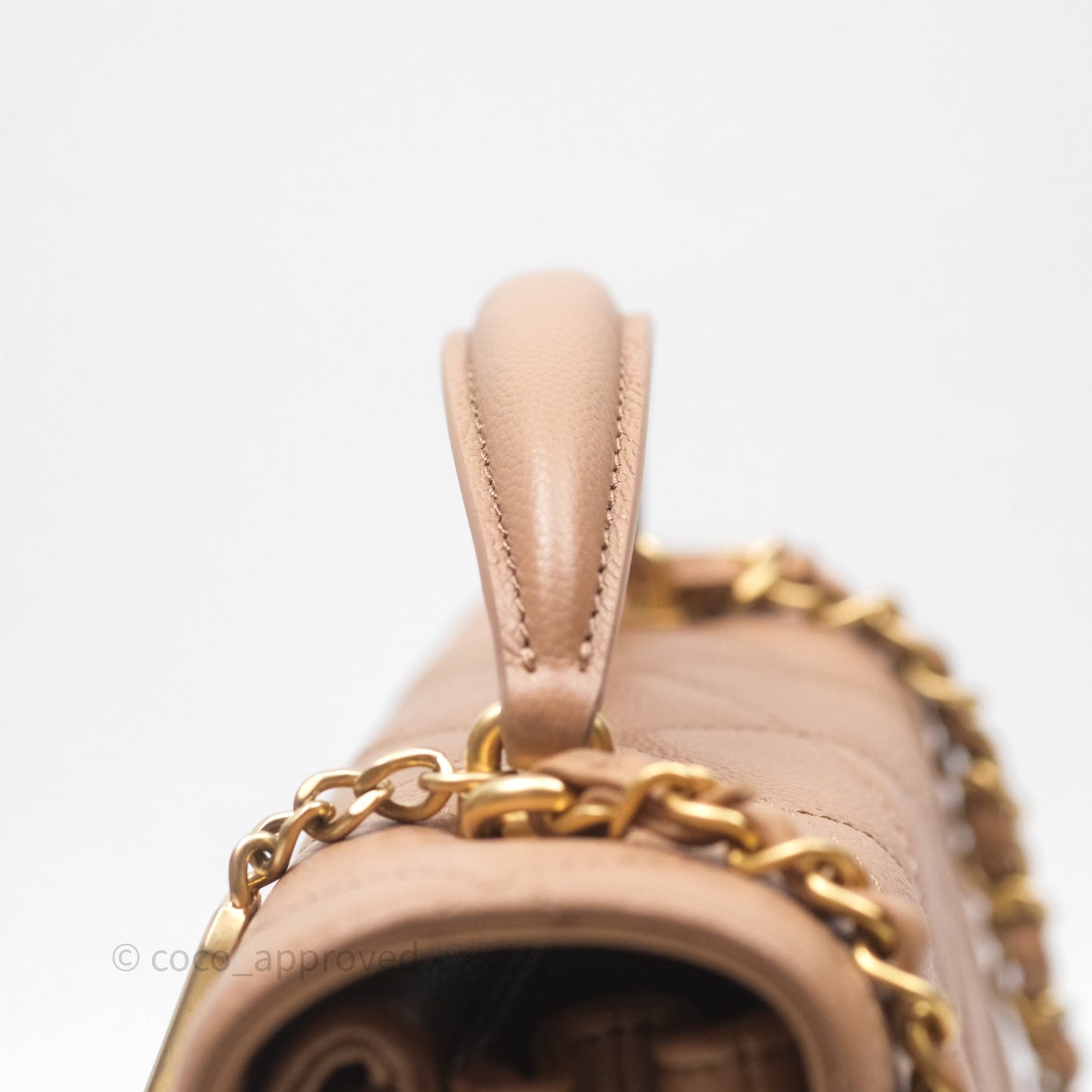Chanel Quilted Accordion Flap Bag with Handle Beige Caviar Aged Gold Hardware 23B
