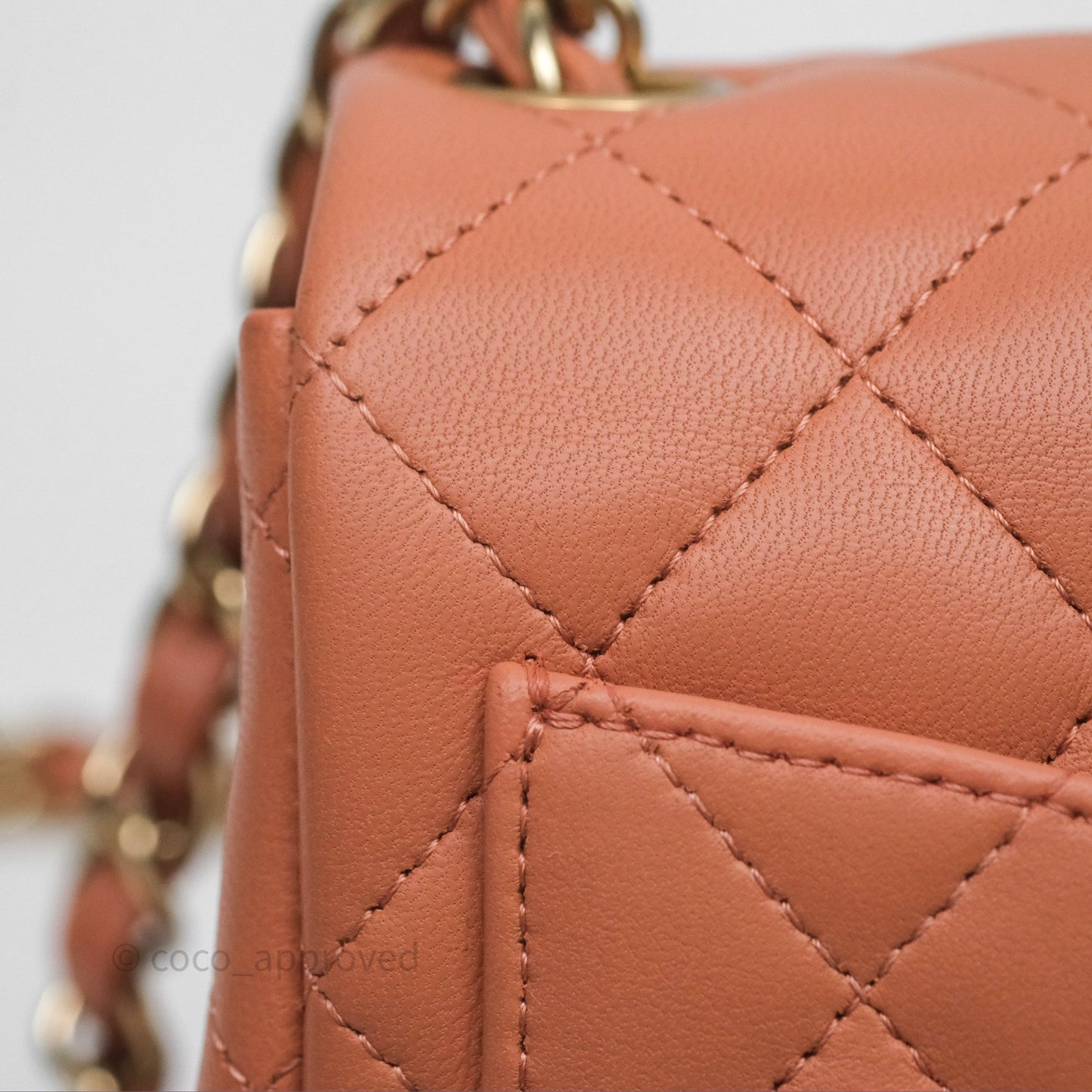 Chanel Mini Square Flap Quilted Dark Beige Lambskin Gold Hardware
