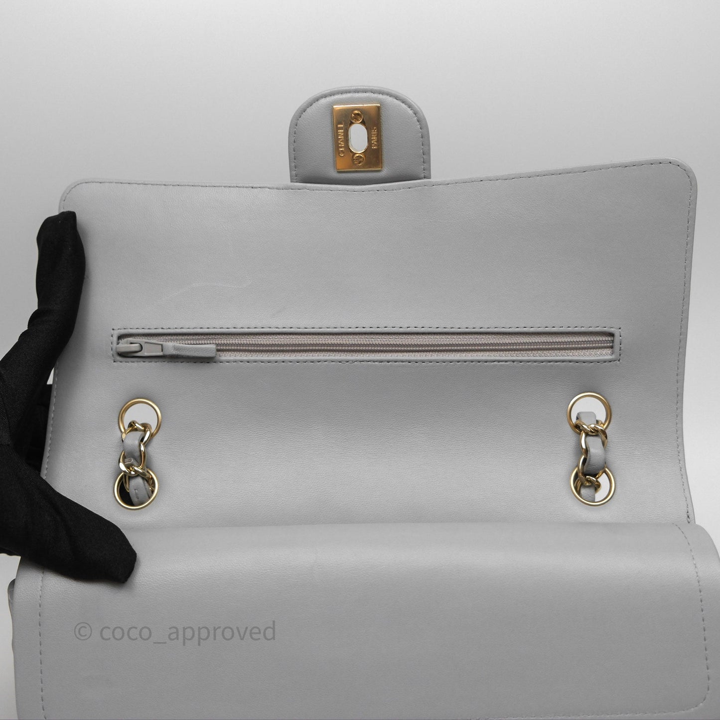 Chanel Classic M/L Medium Flap Chevron Grey Lambskin Gold Hardware