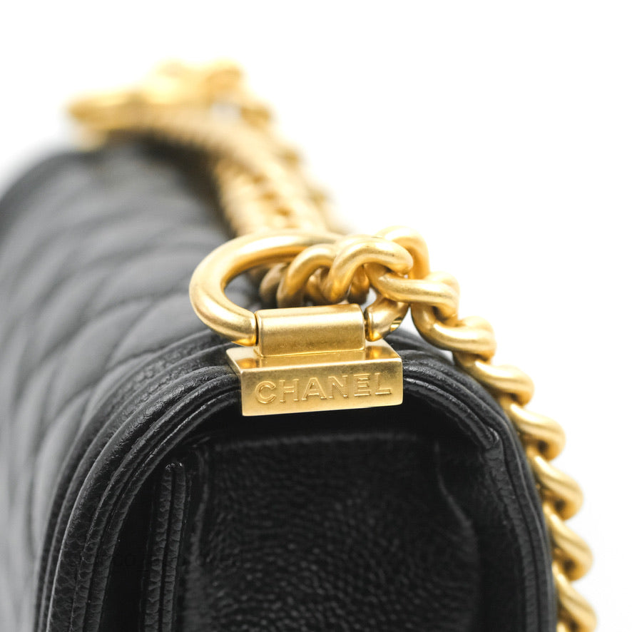 Chanel Boy Messenger Bag Black Caviar Aged Gold Hardware