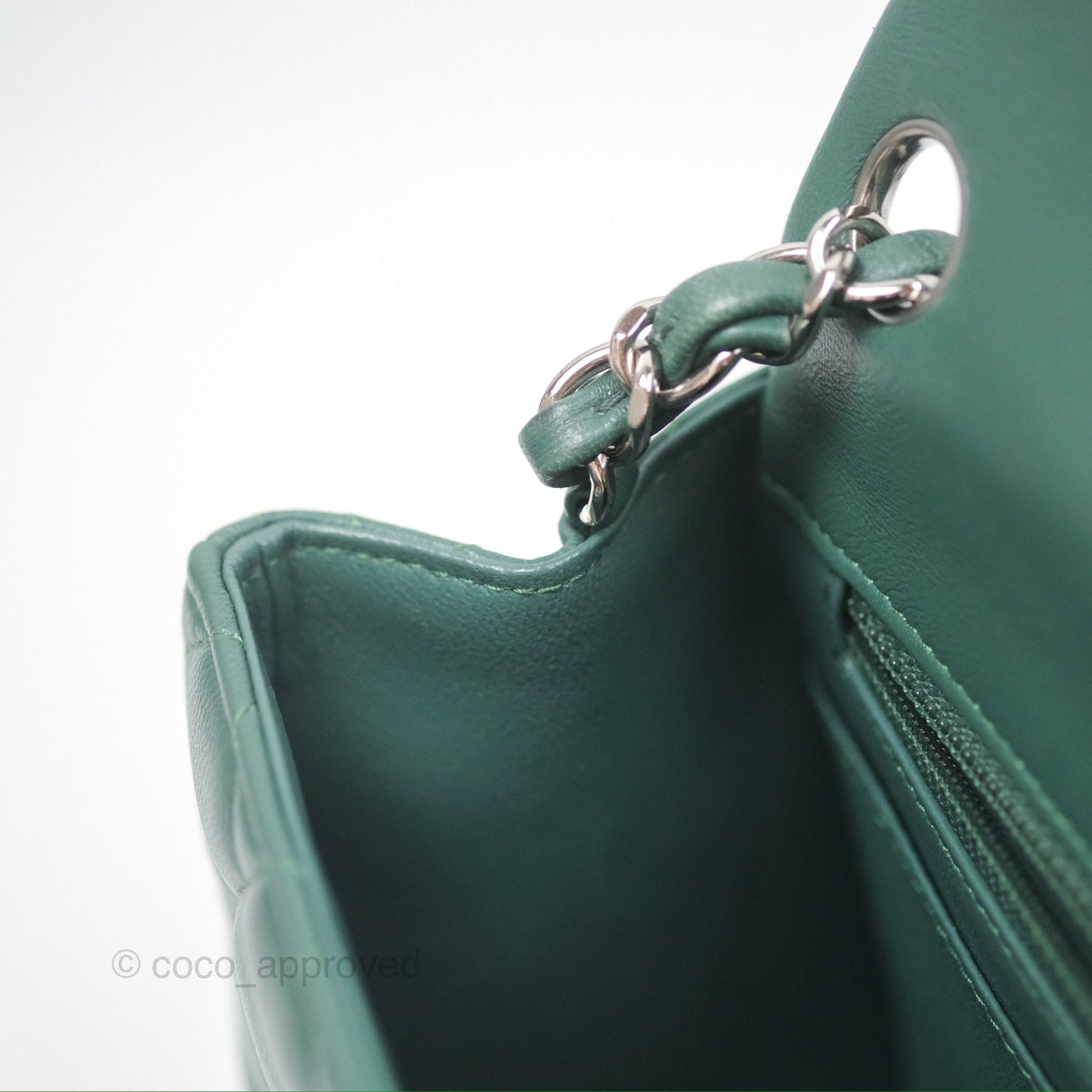 Chanel Mini Square Quilted Green Lambskin Silver Hardware
