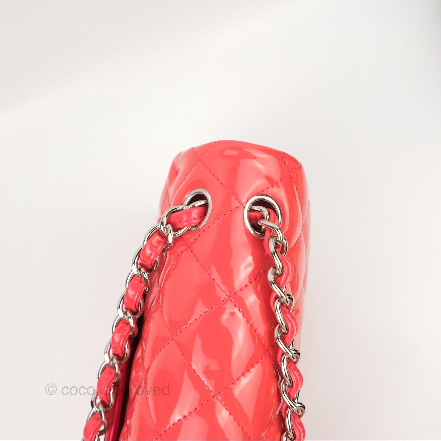 Chanel Jumbo Double Flap Coral Pink Patent Silver Hardware⁣⁣