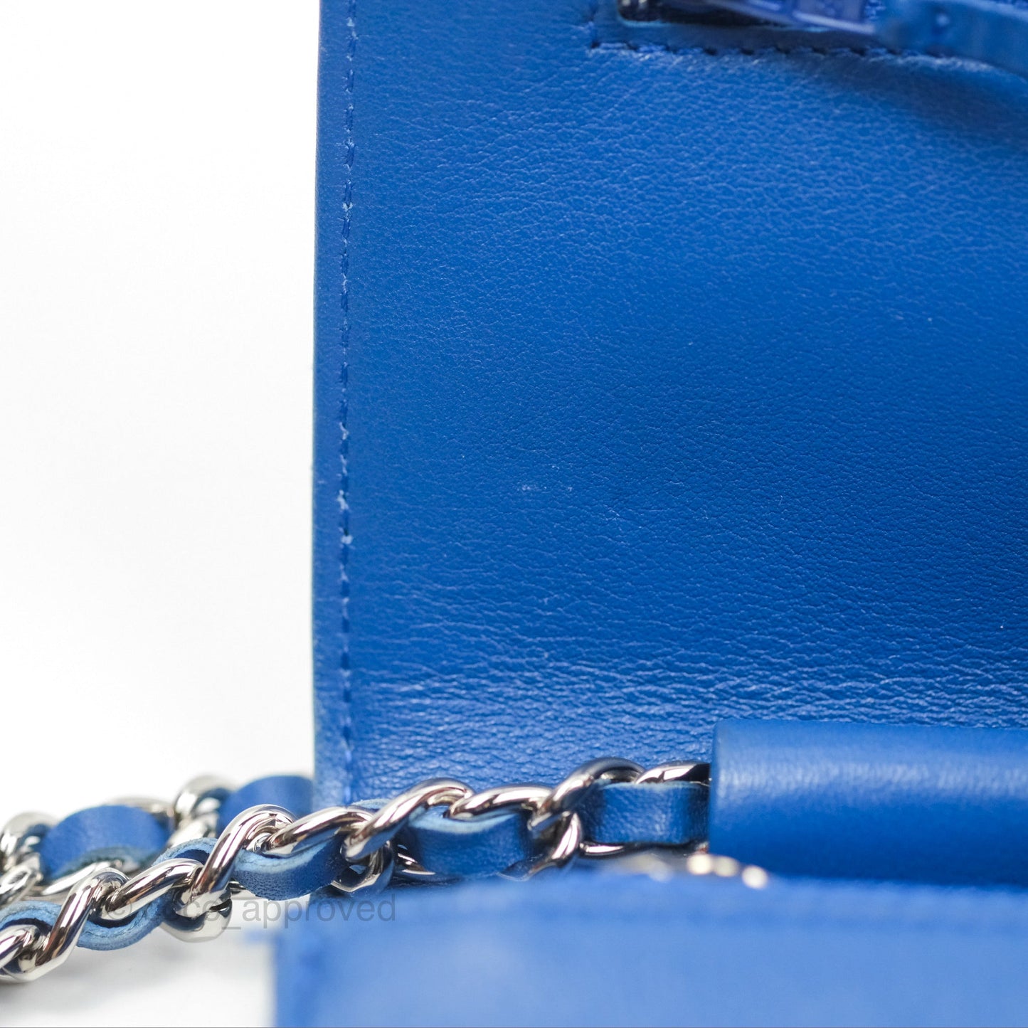 Chanel Quilted Classic Wallet on Chain WOC Blue Patent Silver Hardware