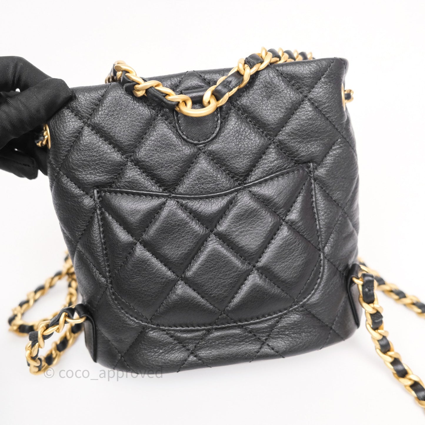 Chanel Mini Backpack Black Crumpled Calfskin Aged Gold Hardware 23A