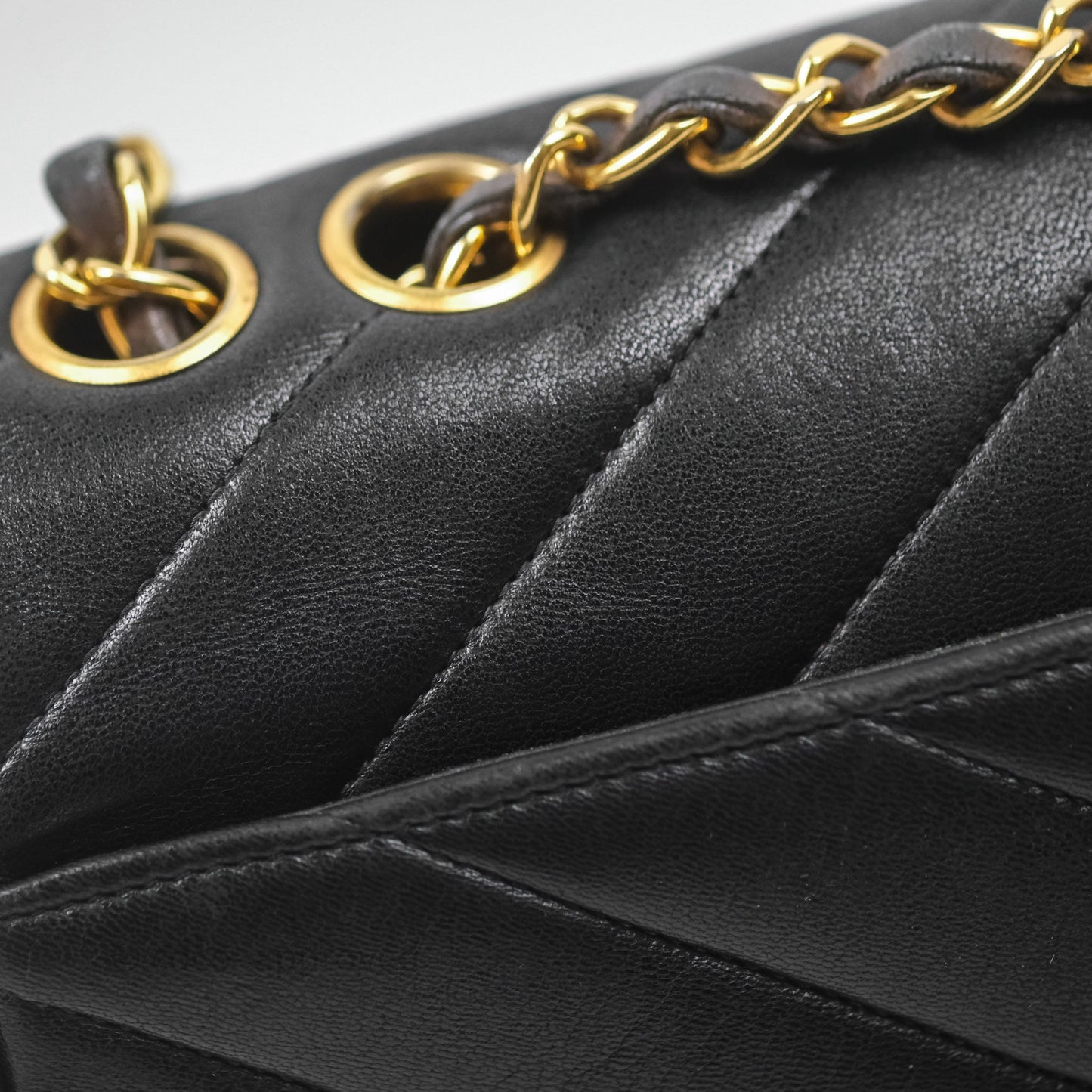 Chanel Vintage Chevron Envelope Flap Bag Black Lambskin 24K Gold Hardware