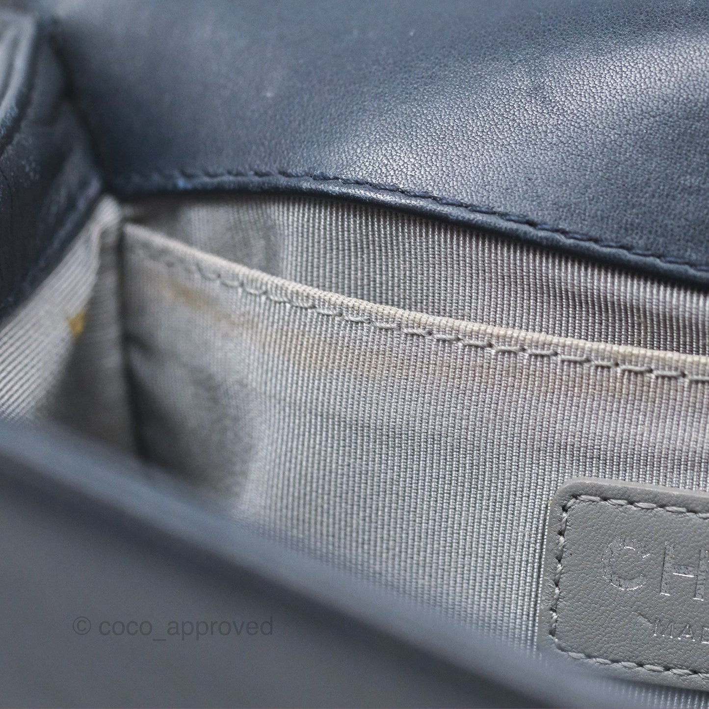 Chanel Small Chevron Boy Navy Calfskin Silver Hardware