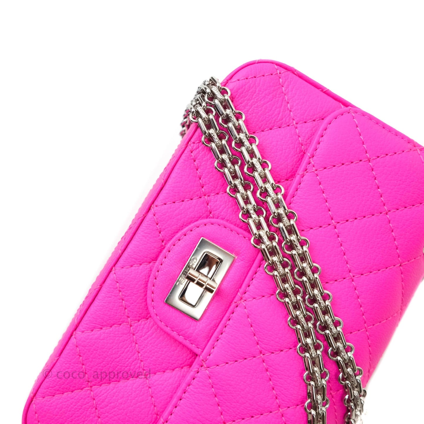Chanel Mini Reissue 224 Fuchsia Neon Pink Goatskin Silver Hardware