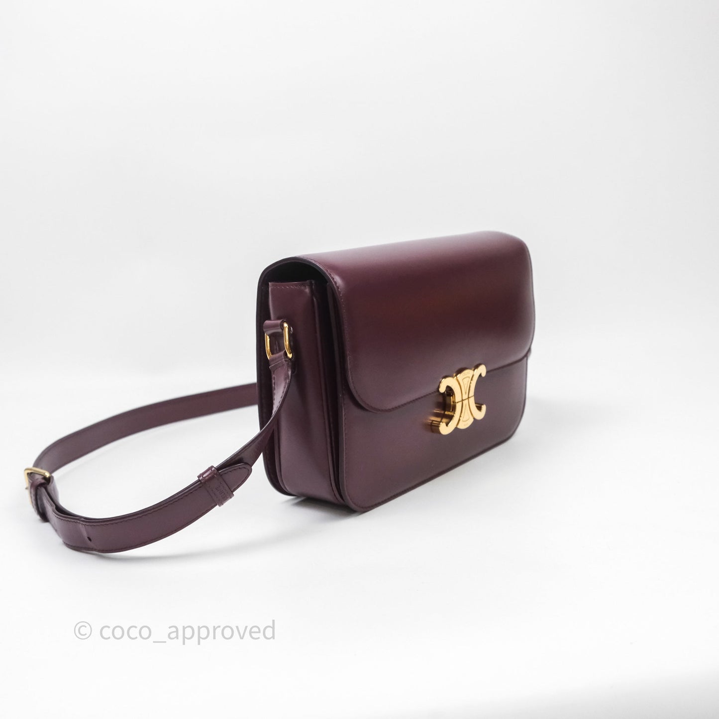 Celine Medium Triomphe Acai Burgundy Shiny Calfskin Gold Hardware