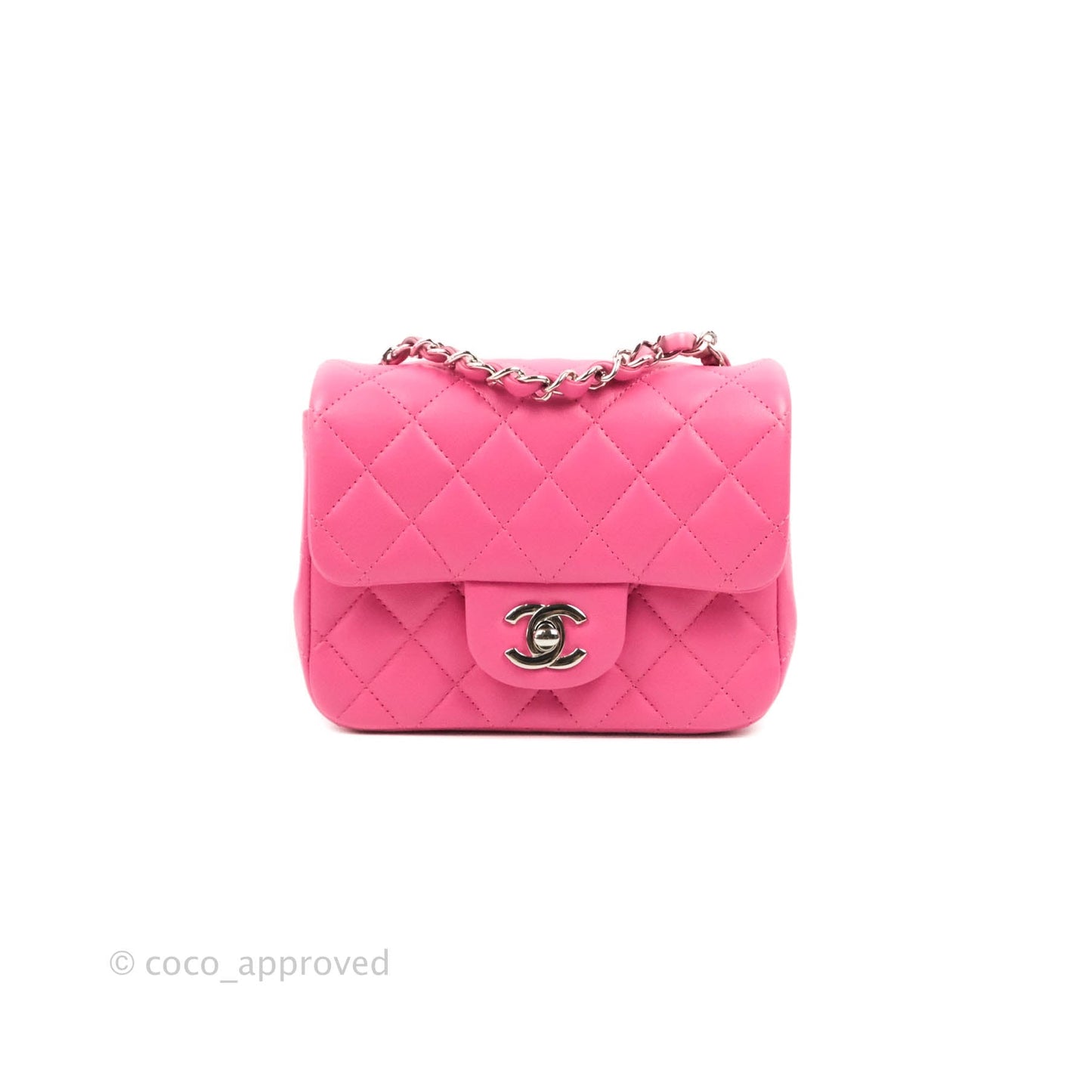 Chanel Classic Quilted Mini Square Flap Pink Lambskin Silver Hardware 19C