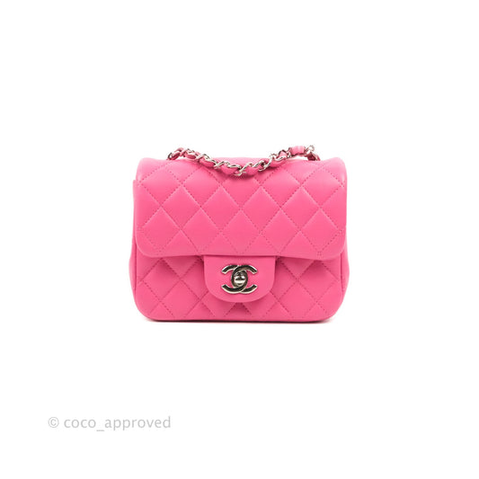 Chanel Classic Quilted Mini Square Flap Pink Lambskin Silver Hardware 19C