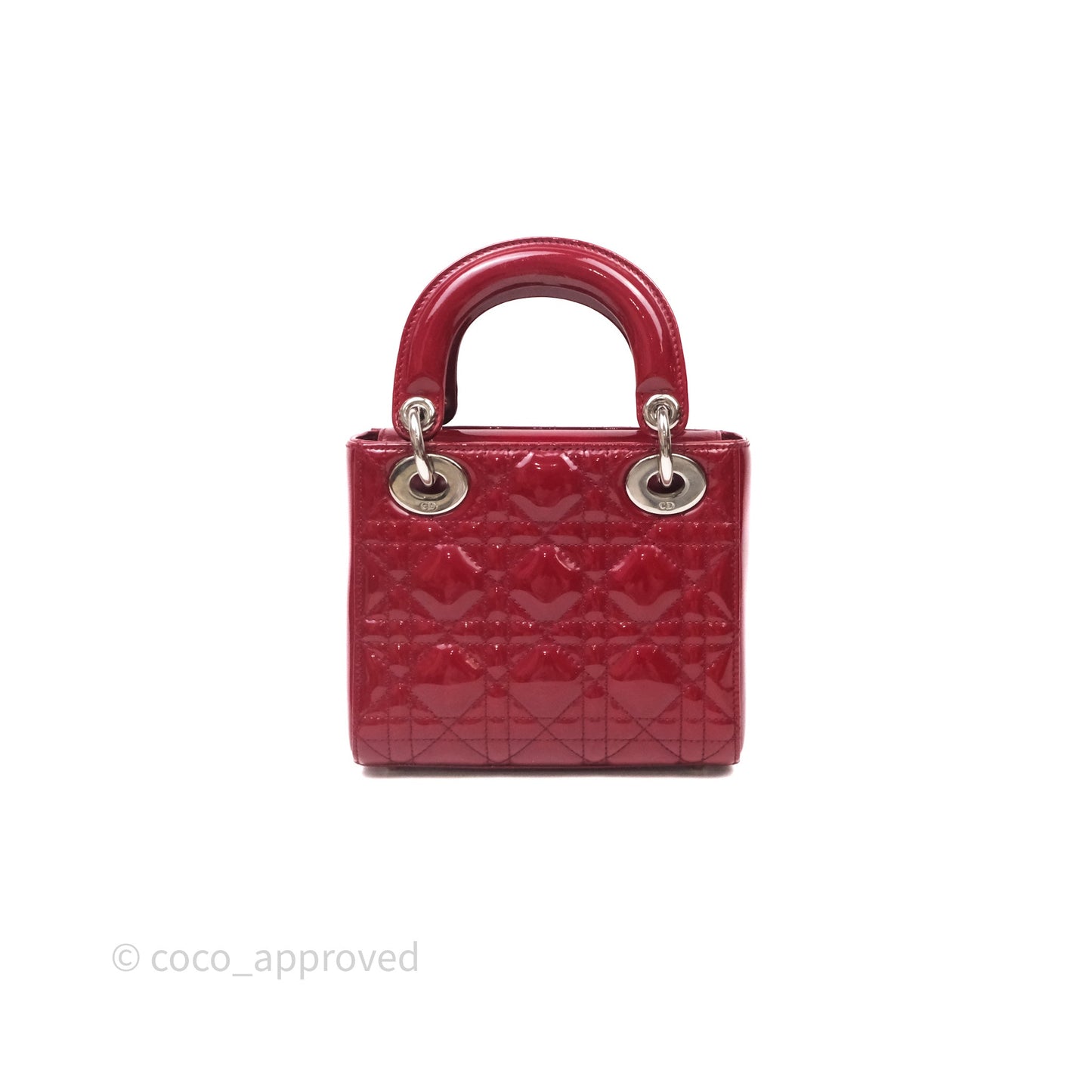 Christian Dior Mini Lady Dior Red Patent Cannage Silver Hardware