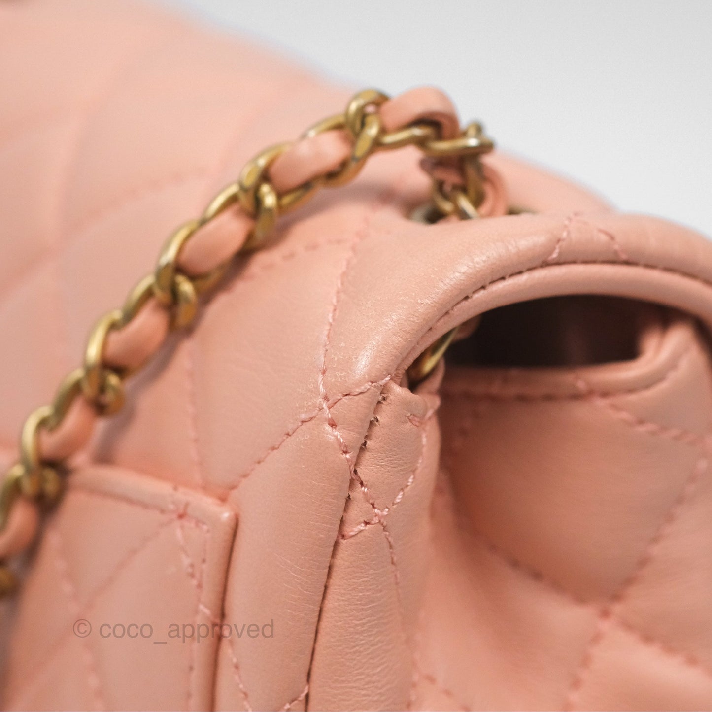 Chanel Pearl Crush Mini Square Quilted Peach Beige Lambskin Aged Gold Hardware