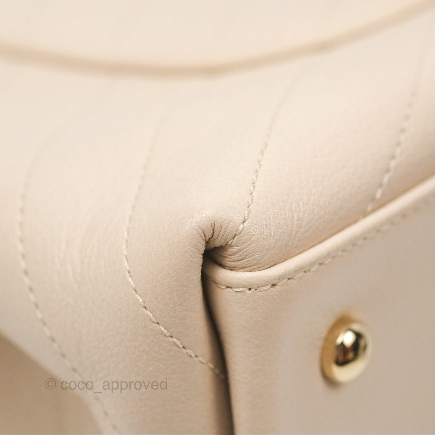 Chanel Large Chevron Chic Top Handle Bag Light Beige Grained Calfskin Gold Hardware