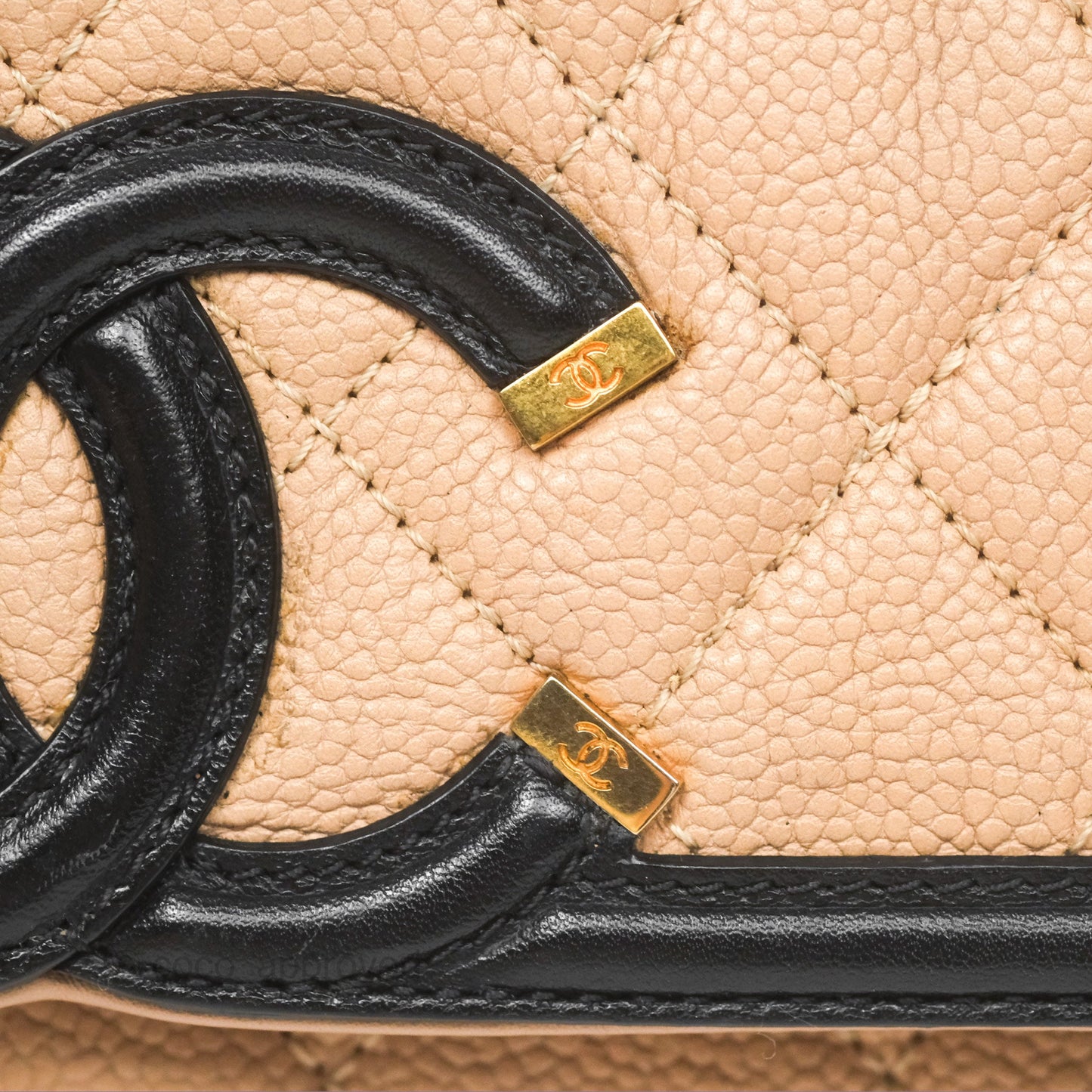 Chanel Small CC Filigree Flap Quilted Beige Black Caviar