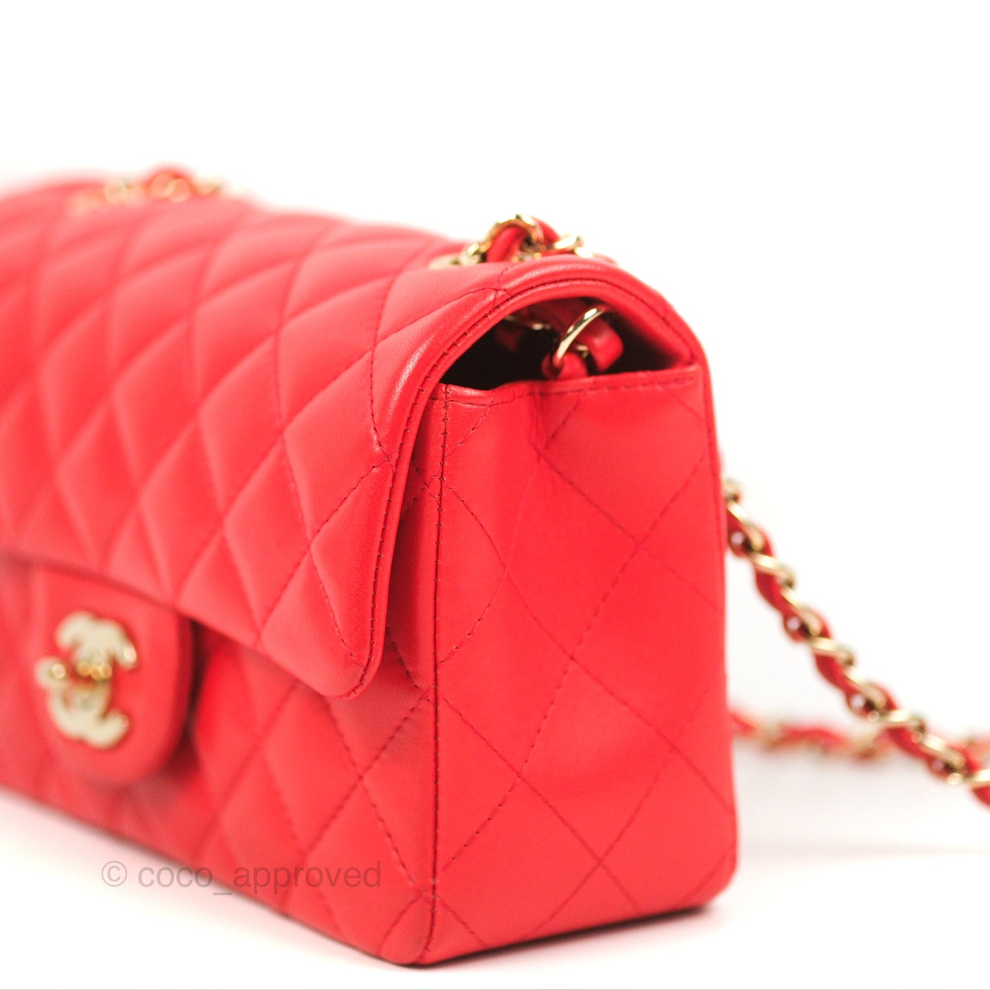 Chanel Quilted Mini Rectangular Flap Red Lambskin Gold Hardware