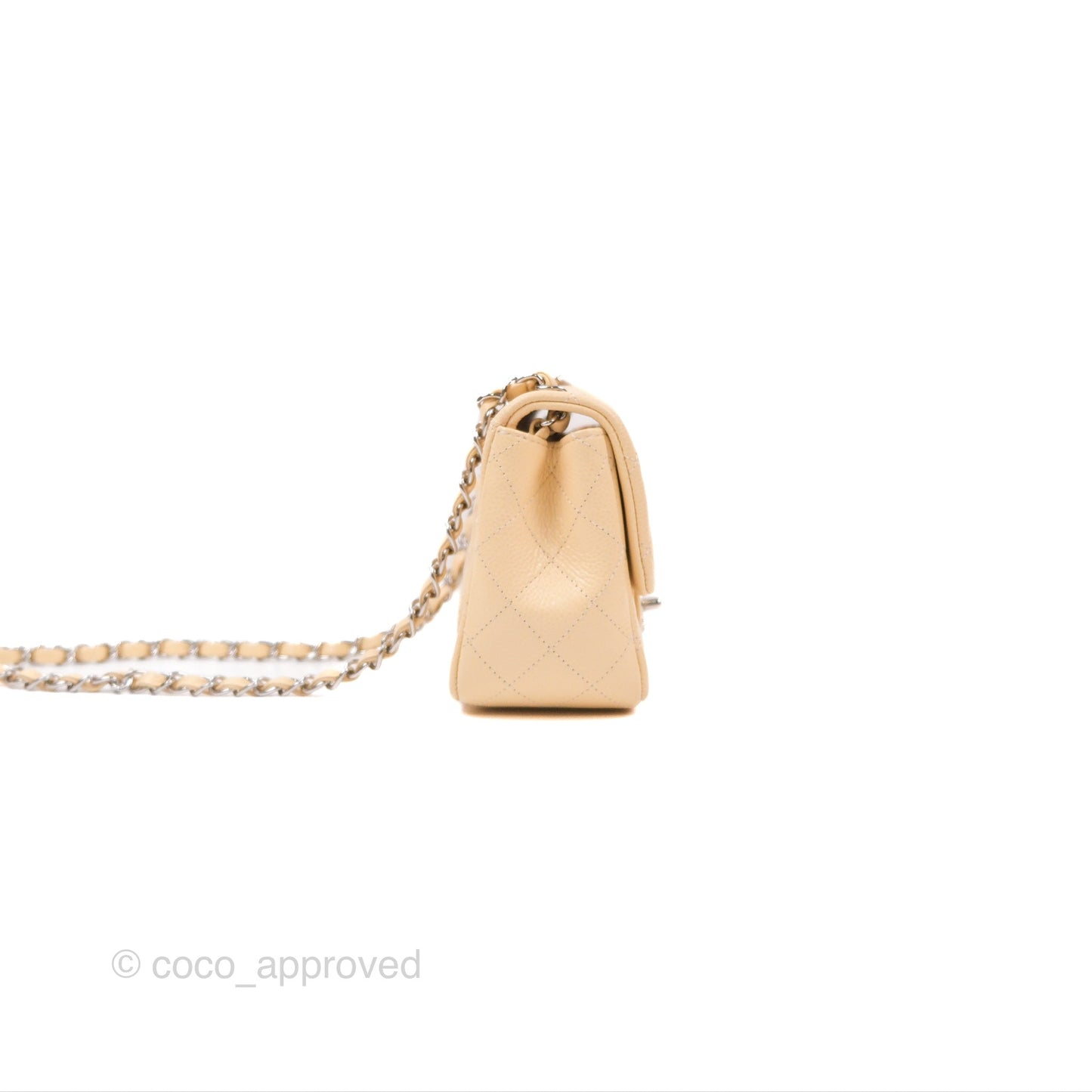 Chanel Quilted Mini Square Flap Light Beige Caviar Silver Hardware
