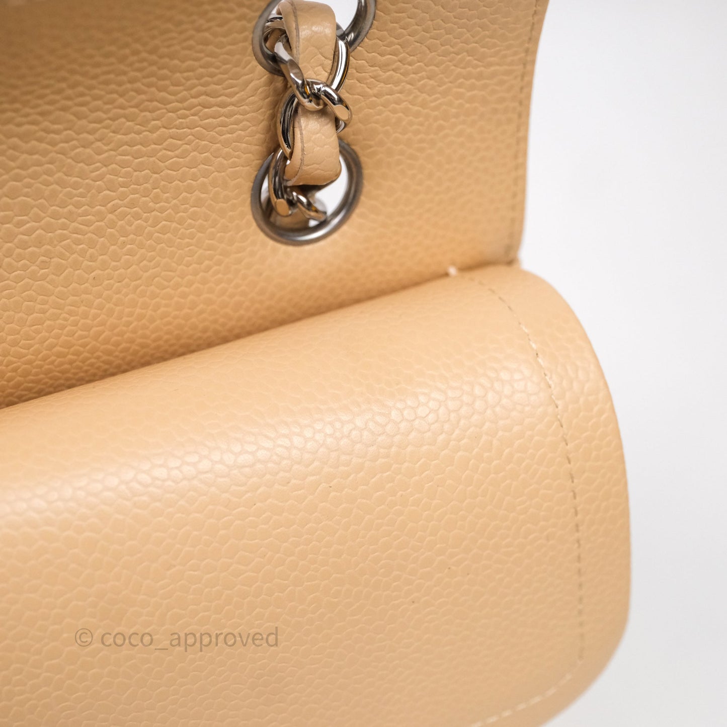 Chanel Classic M/L Medium Flap Quilted Beige Caviar Silver Hardware
