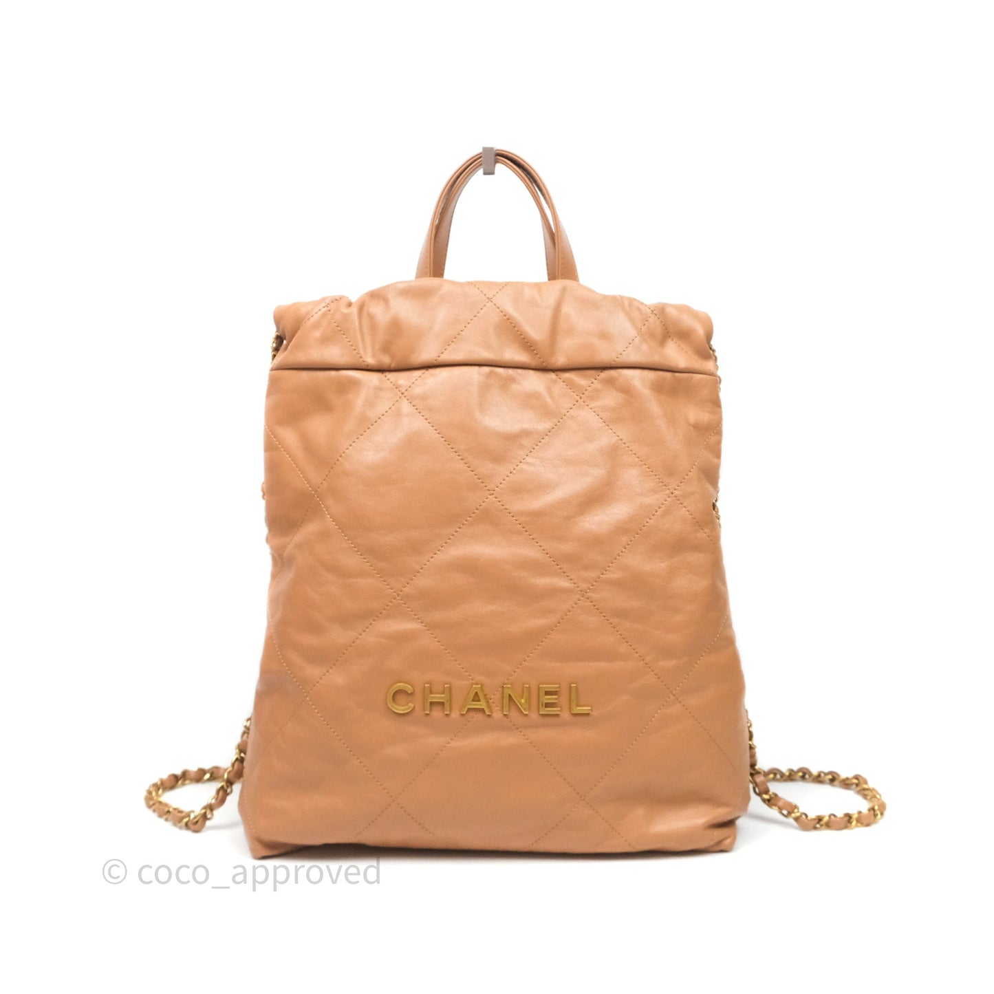 Chanel 22 Small Backpack Camel Shiny Calfskin Gold Hardware
