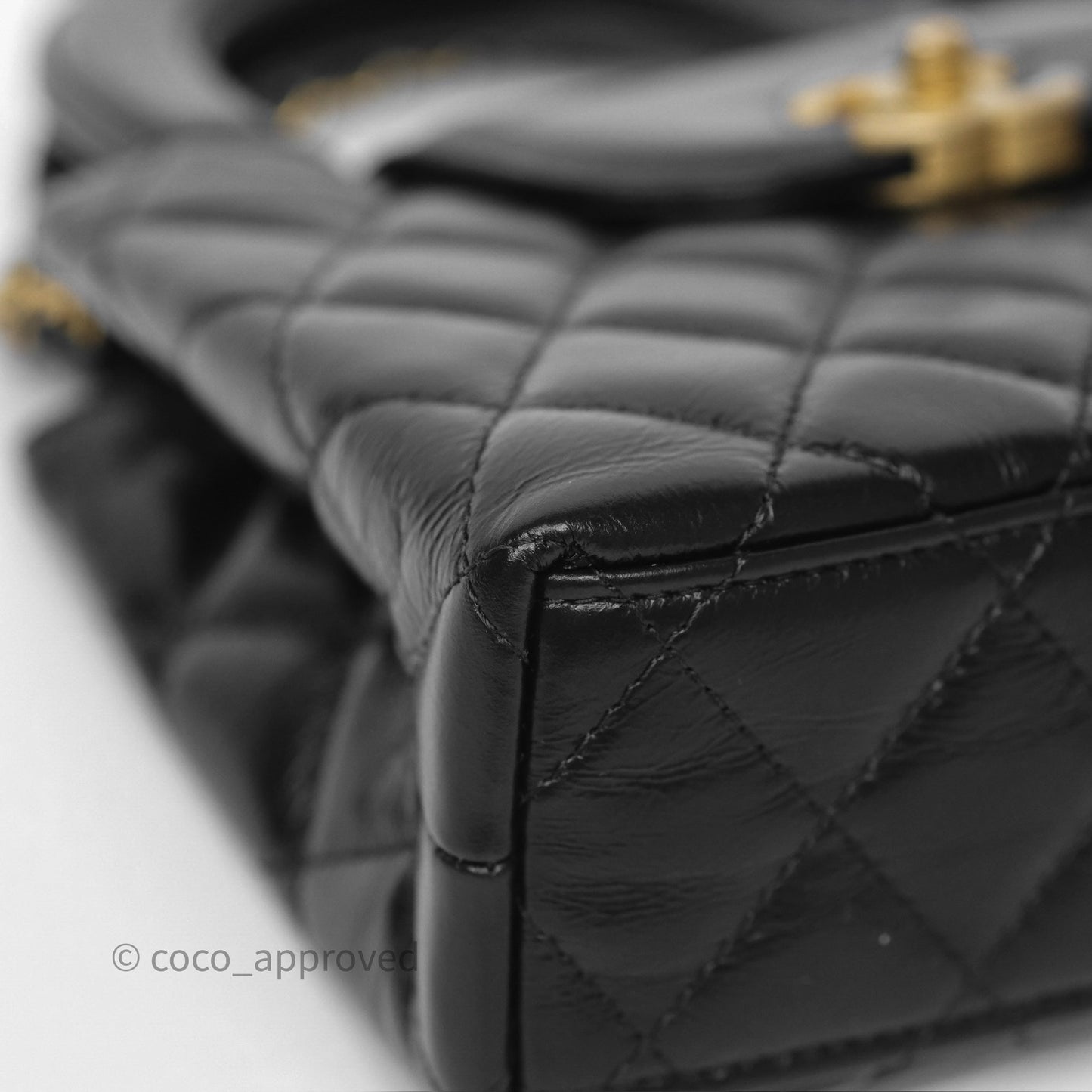 Chanel Kelly Bag Quilted Black Shiny Crumpled Calfskin Aged Gold Hardware