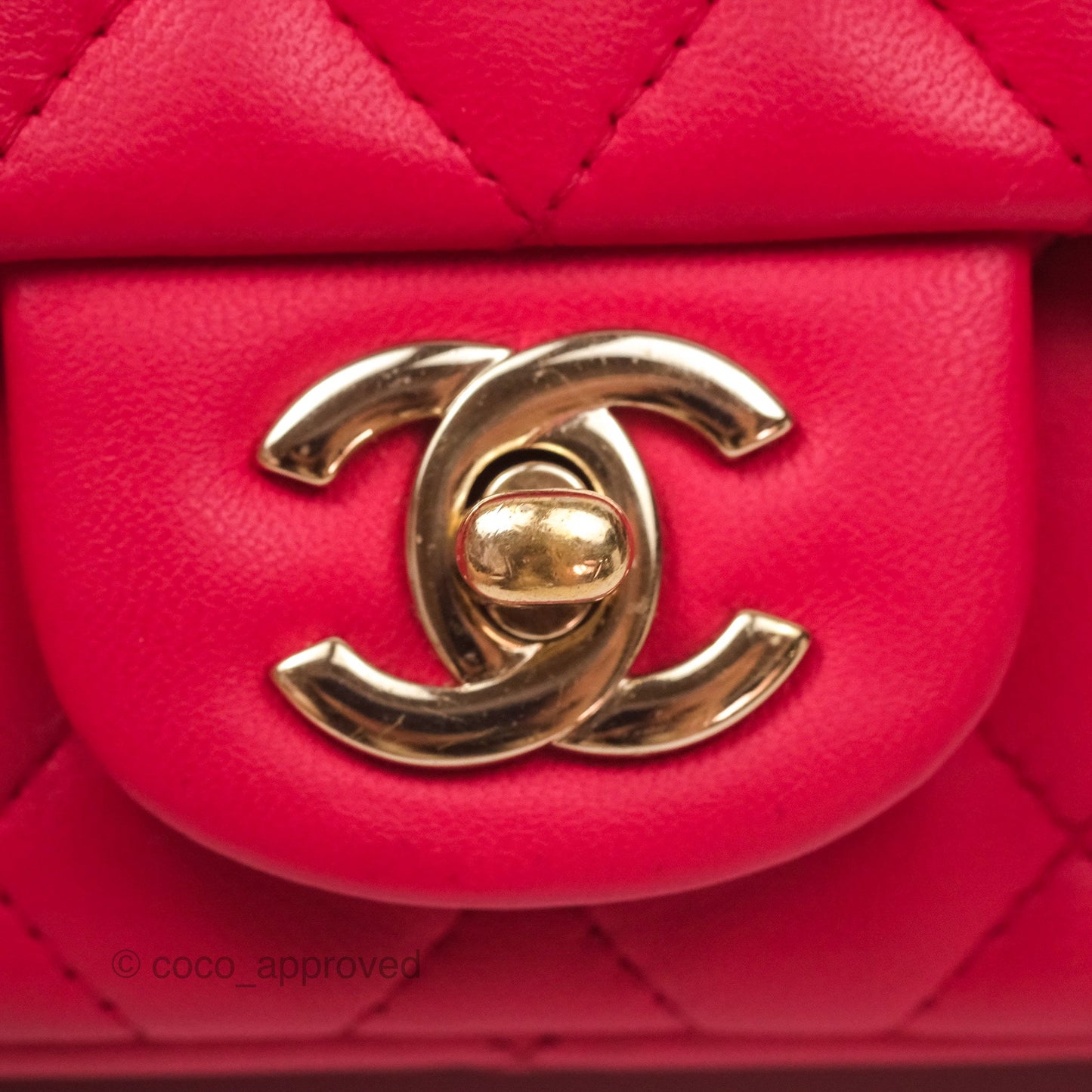 Chanel Mini Square Quilted Red Lambskin Gold Hardware