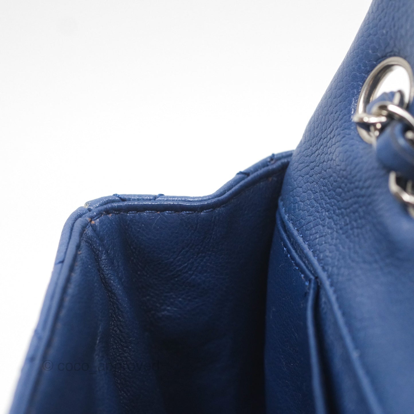 Chanel Quilted East West Flap Bag Blue Caviar Silver Hardware