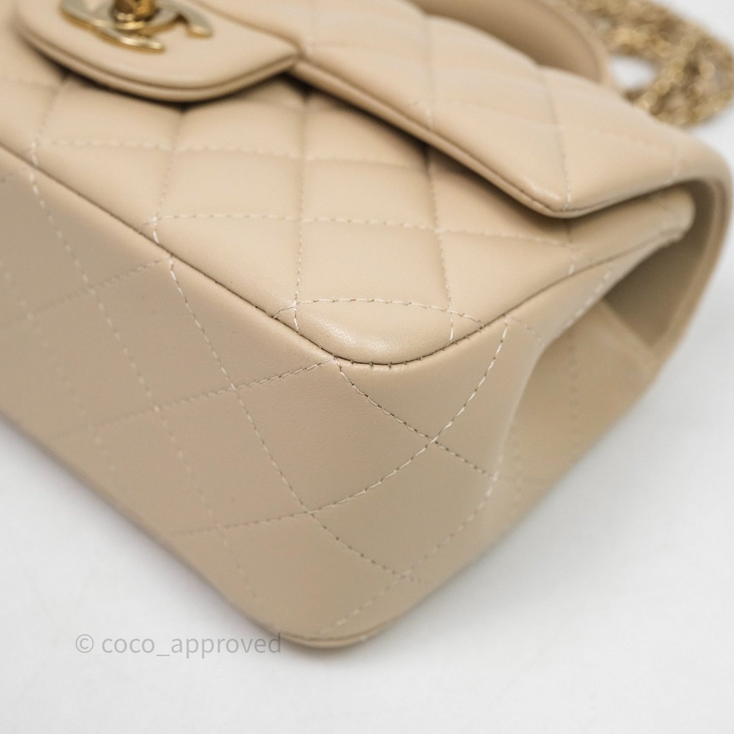 Chanel Top Handle Mini Rectangular Flap Beige Lambskin Shiny Gold Hardware