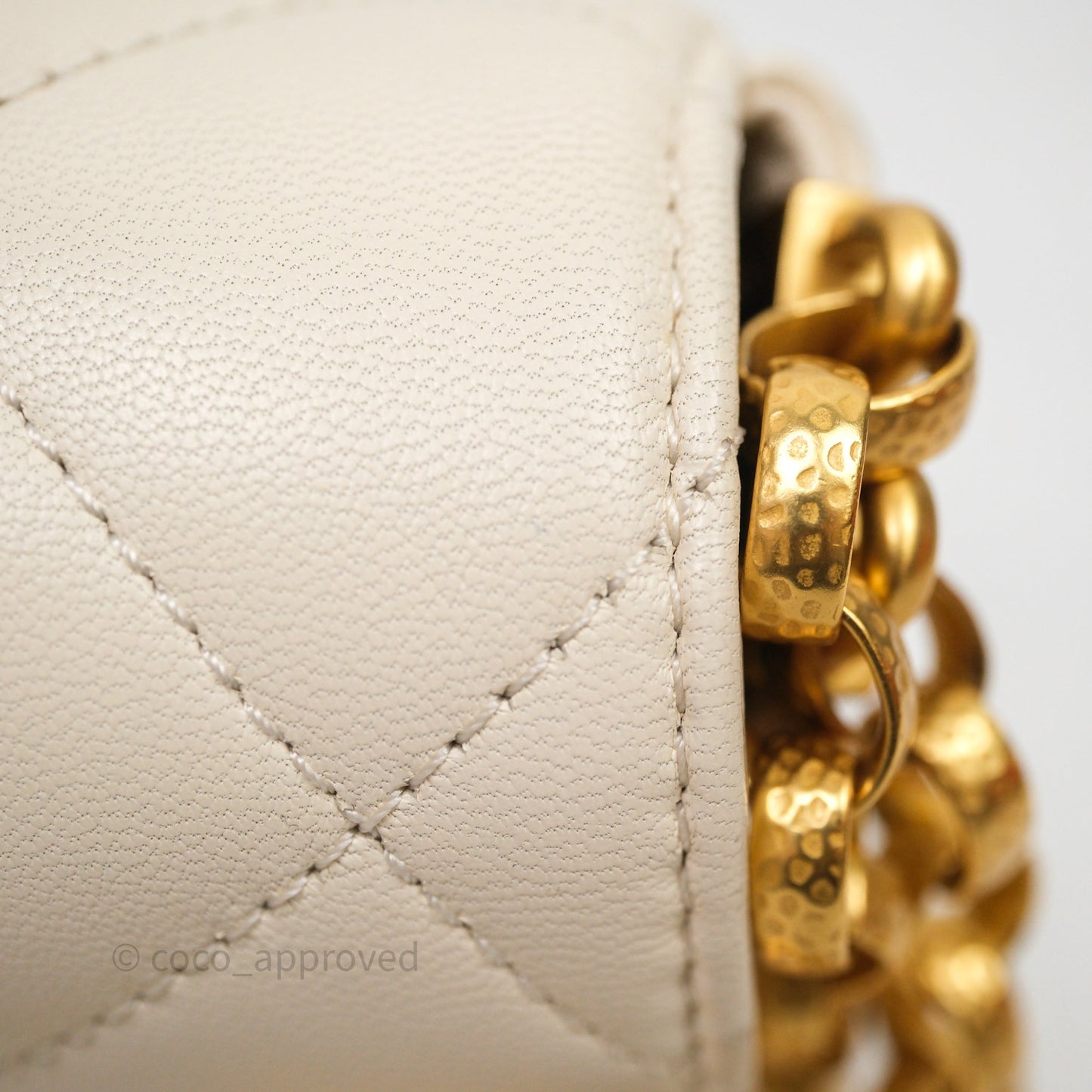 Chanel Flap with Coin Charm Ivory White Lambskin Aged Gold Hardware