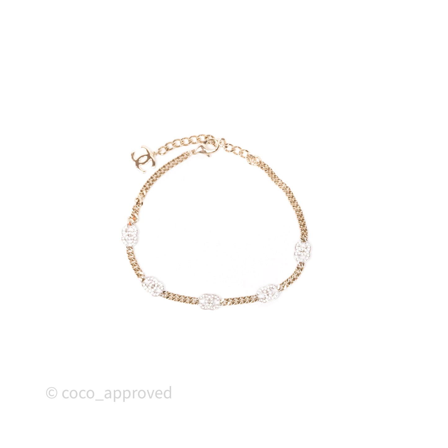 Chanel Silver CC Crystal Chain Choker Gold Tone 24V