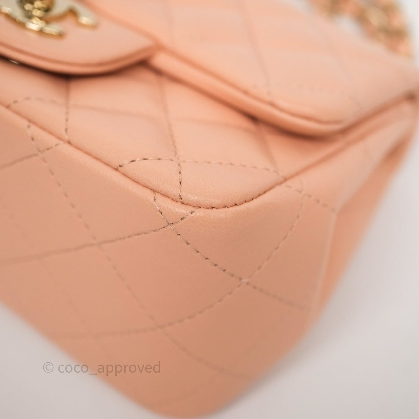 Chanel Mini Square Flap Quilted Orange Clair Lambskin Gold Hardware